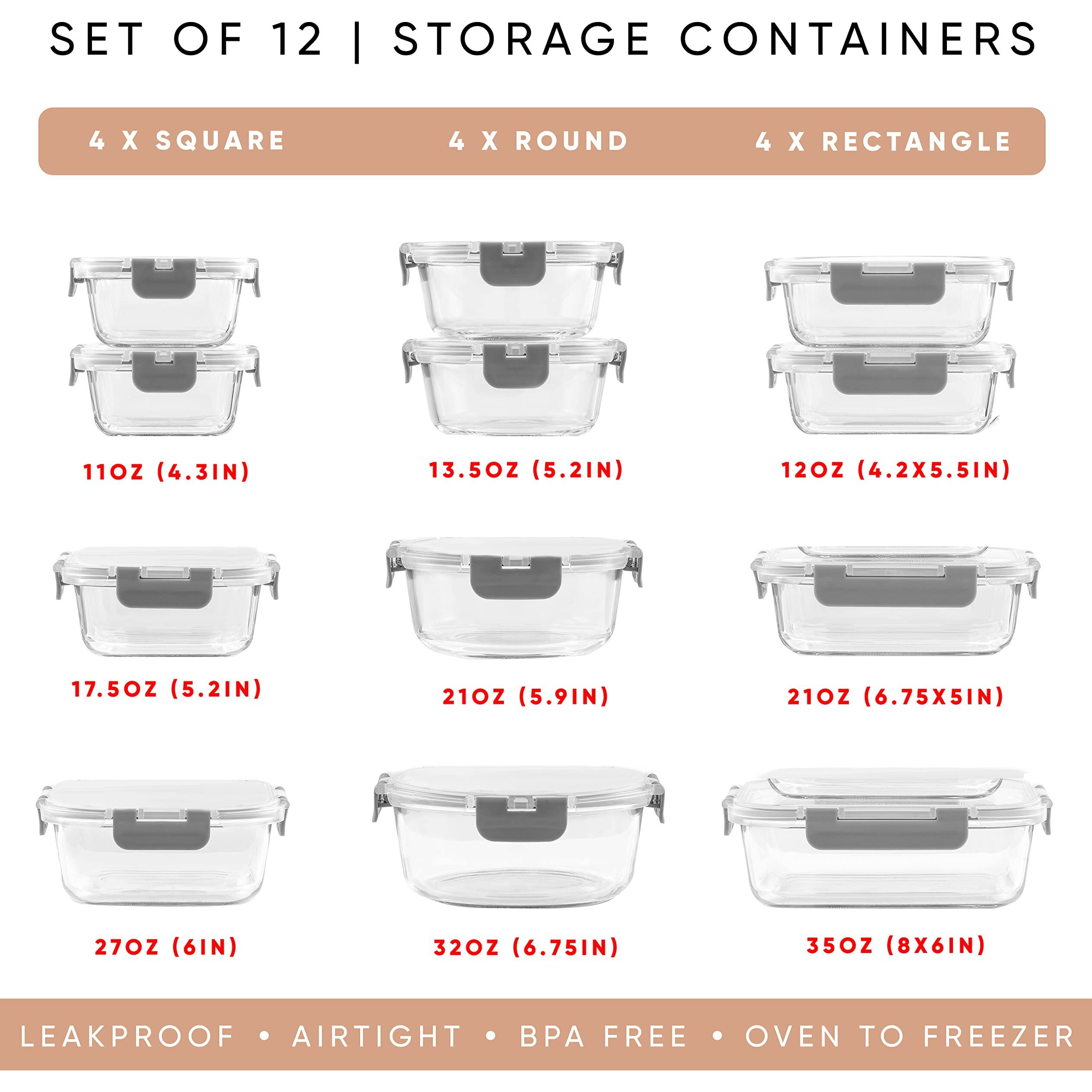 Joyjolt Joyful 24Pc Borosilicate Glass Storage Containers With Lids. 12 Airtight, Freezer Safe Food Storage Containers, Pantry Kitchen Storage Containers, Glass Meal Prep Container For Lunch