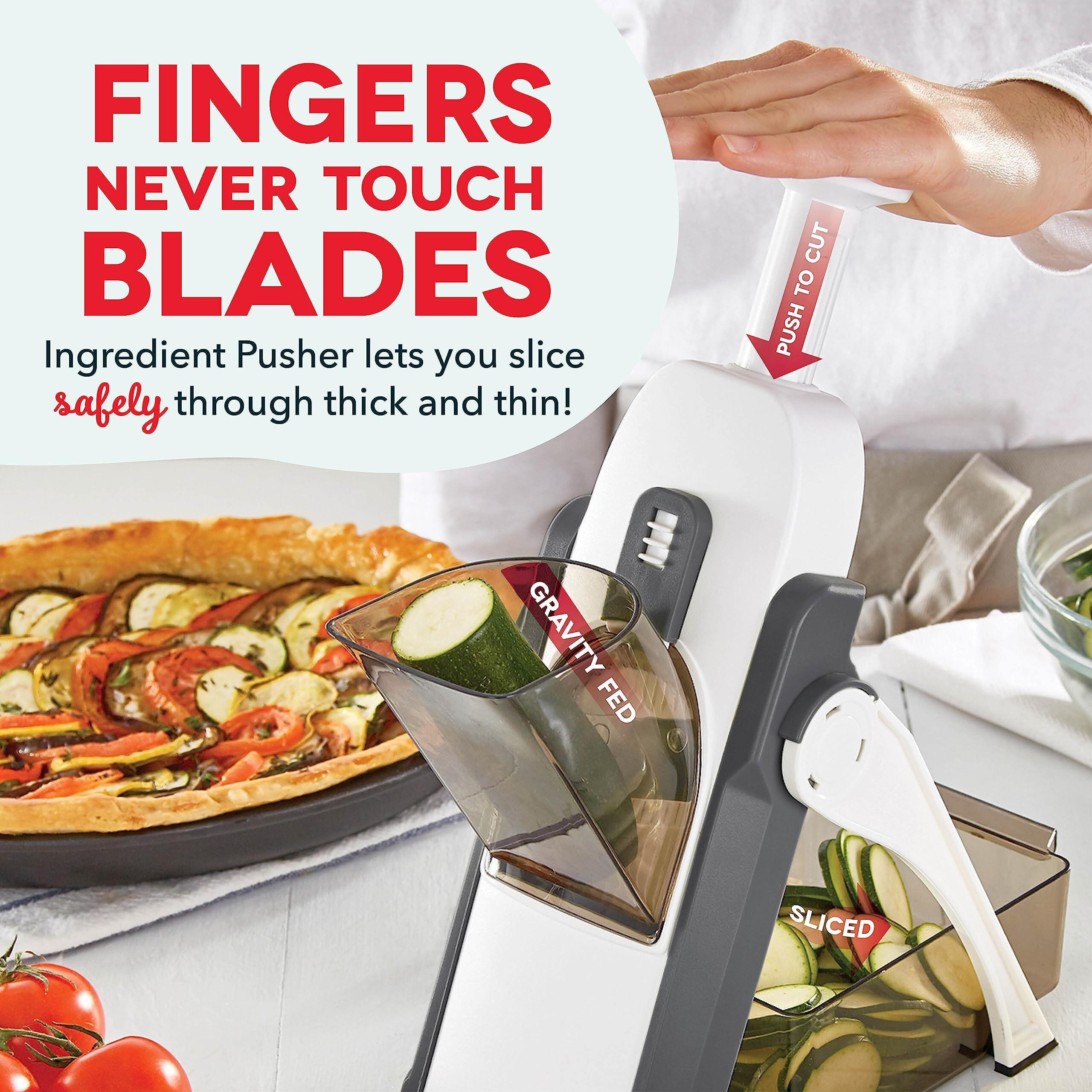 Dash Safe Slice Mandoline Slicer, Julienne + Dicer For Vegetables, Meal Prep & More With 30+ Presets & Thickness Adjuster - Grey