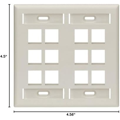 Leviton 42080-12T Quickport Wallplate With Id Window, Dual Gang, 12-Port, Light Almond