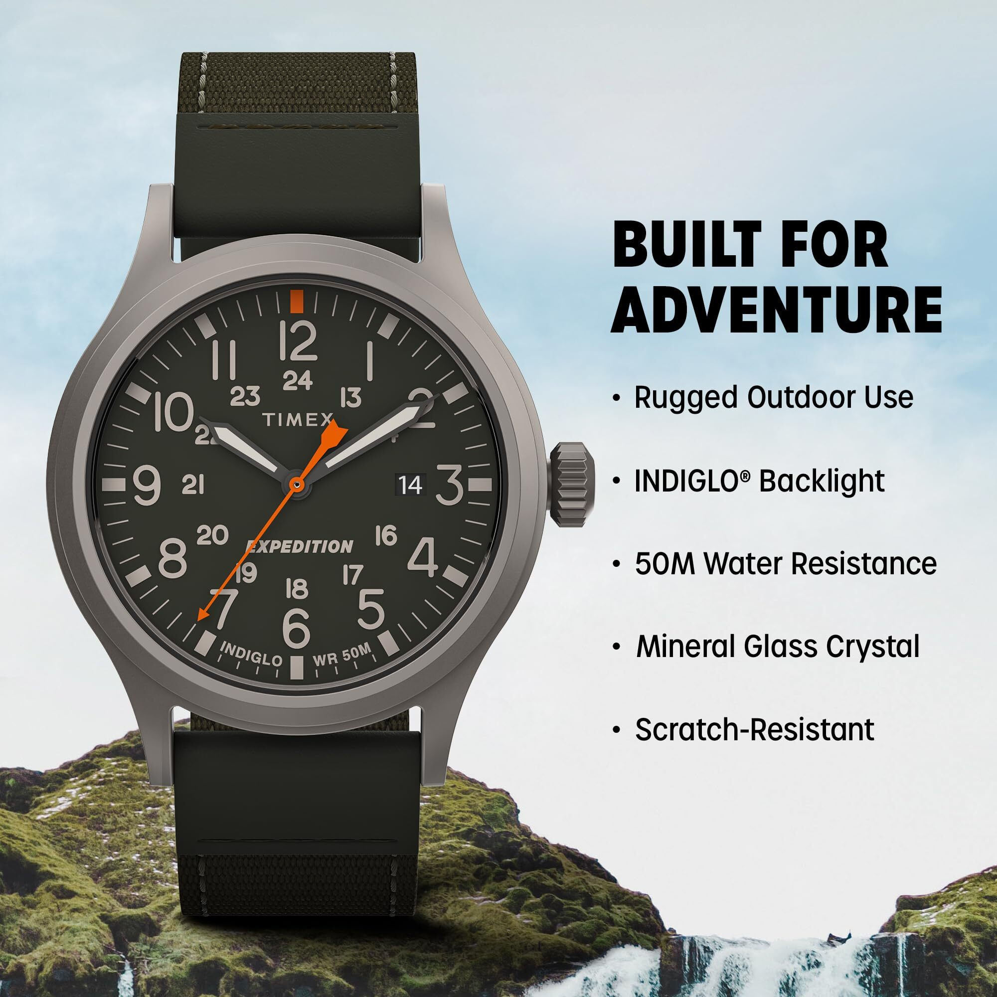 Timex Men's Expedition Scout 40Mm Watch - Gray Case Green Dial With Green Fabric Strap