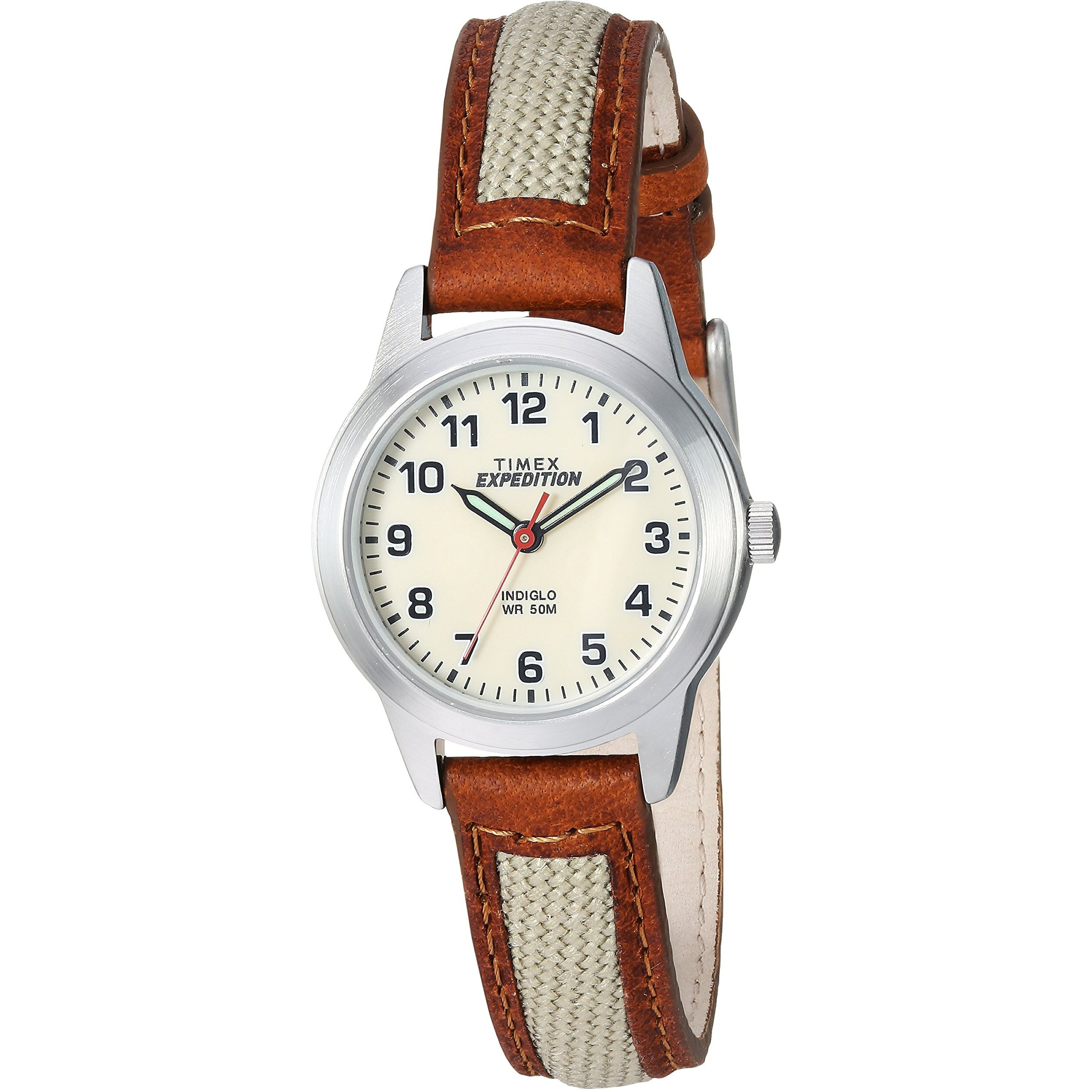 Timex Women's Tw4B11900 Expedition Field Mini Brown/Natural Nylon/Leather Strap Watch