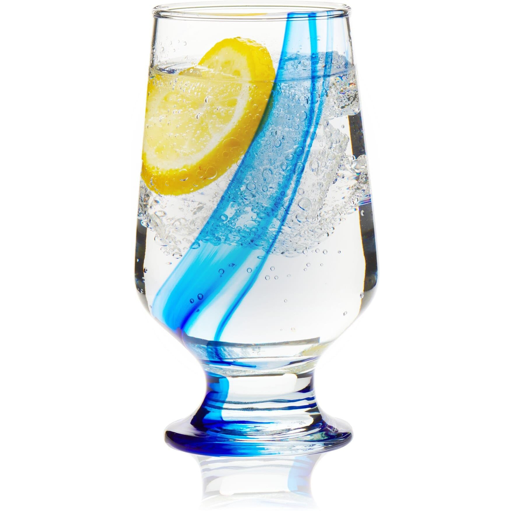 Libbey Blue Ribbon Goblet Glasses, Unique Blue Water Goblets Set Of 8, Thick Stemmed Water Glasses For Sodas & Cocktails