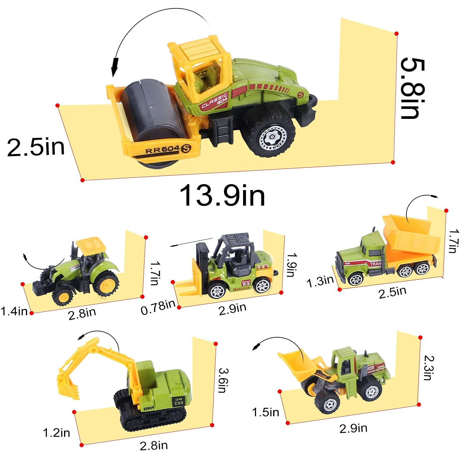 Andolo Mini Construction Trucks Toys, Small Construction Toys 6Pcs Construction Vehicles Tractor Toys Sand Vehicle Playset Forklift Roller Dump Truck Tractor Excavator Bulldozer