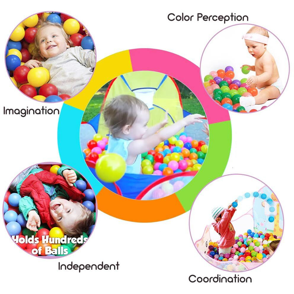 Eocolz Kids Ball Pit Large Pop Up Childrens Ball Pits Tent For Toddlers Playhouse Baby Crawl Playpen With Basketball Hoop And Zipper Storage Bag, 4 Ft/120Cm, Balls Not Included (Blue Yellow Red)