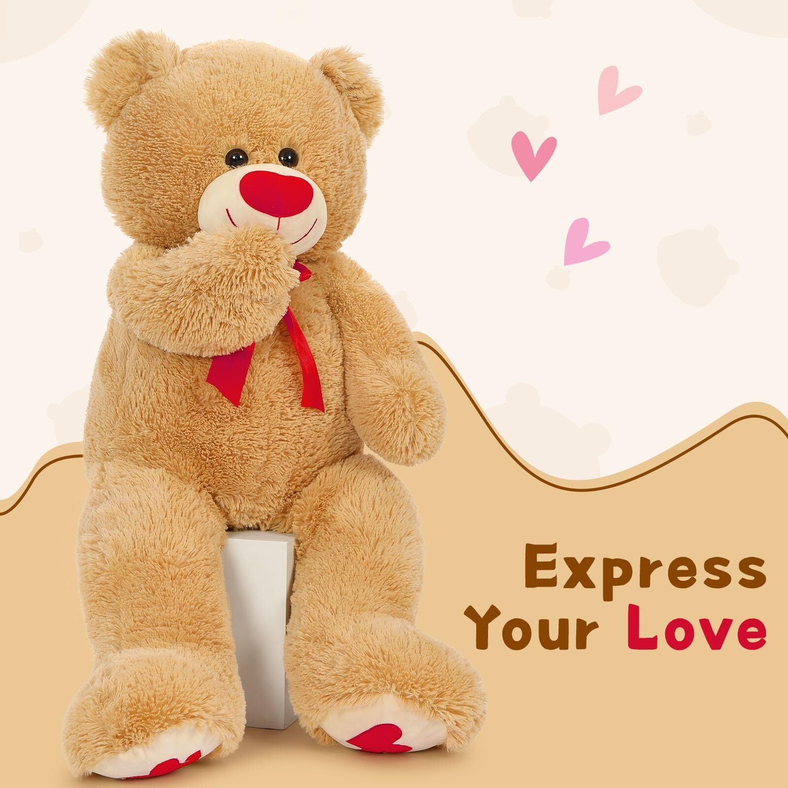Maogolan Giant Teddy Bear 35"" Stuffed Animal - Red Heart Footprints Big Teddy Bear Plush For Valentines Day Gift,Anniversary,Long Distance