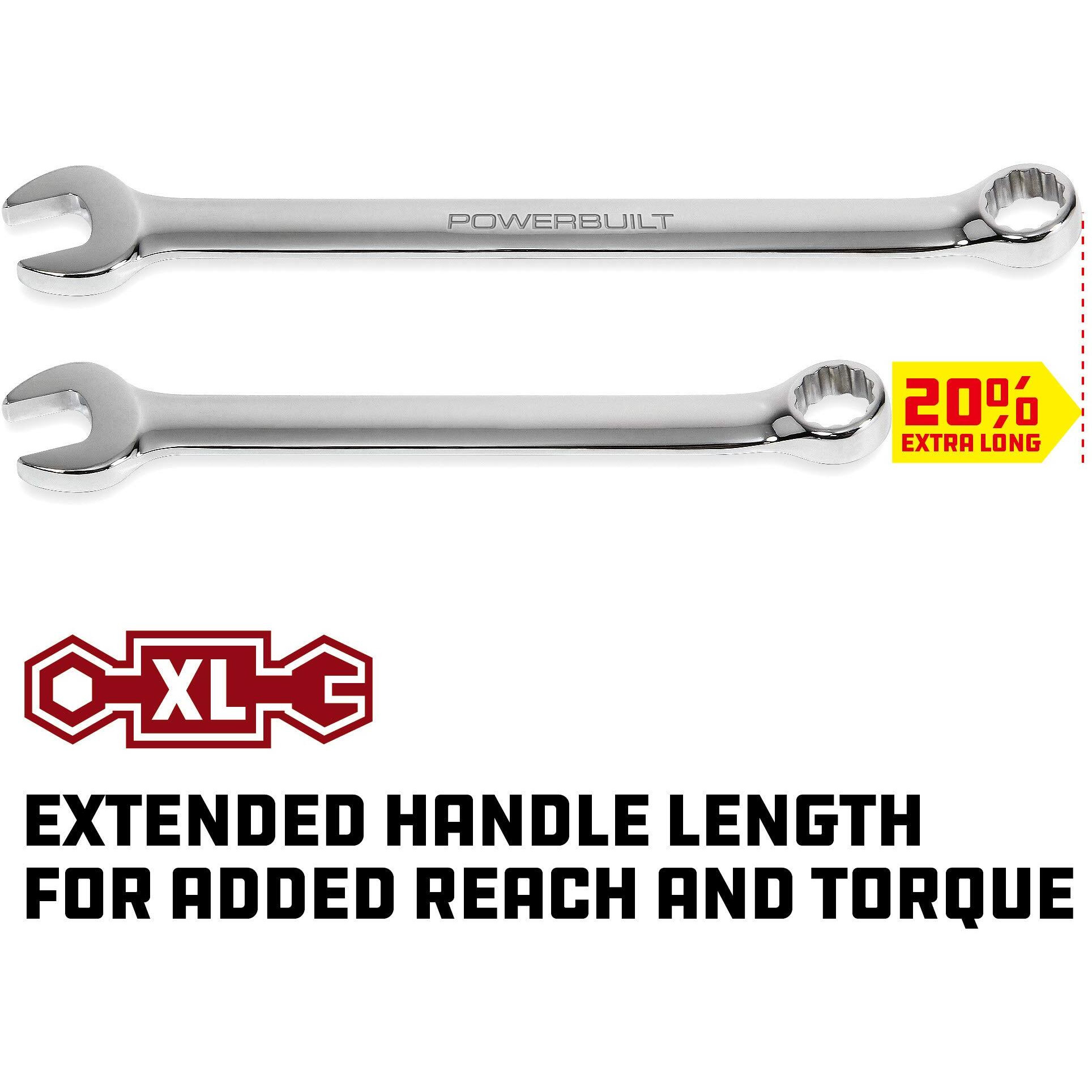 Powerbuilt 18Mm Metric Combination Wrench, Long Pattern, 12 Point Double Ended Box And Open End, 15 Degree Offset Polished 640453