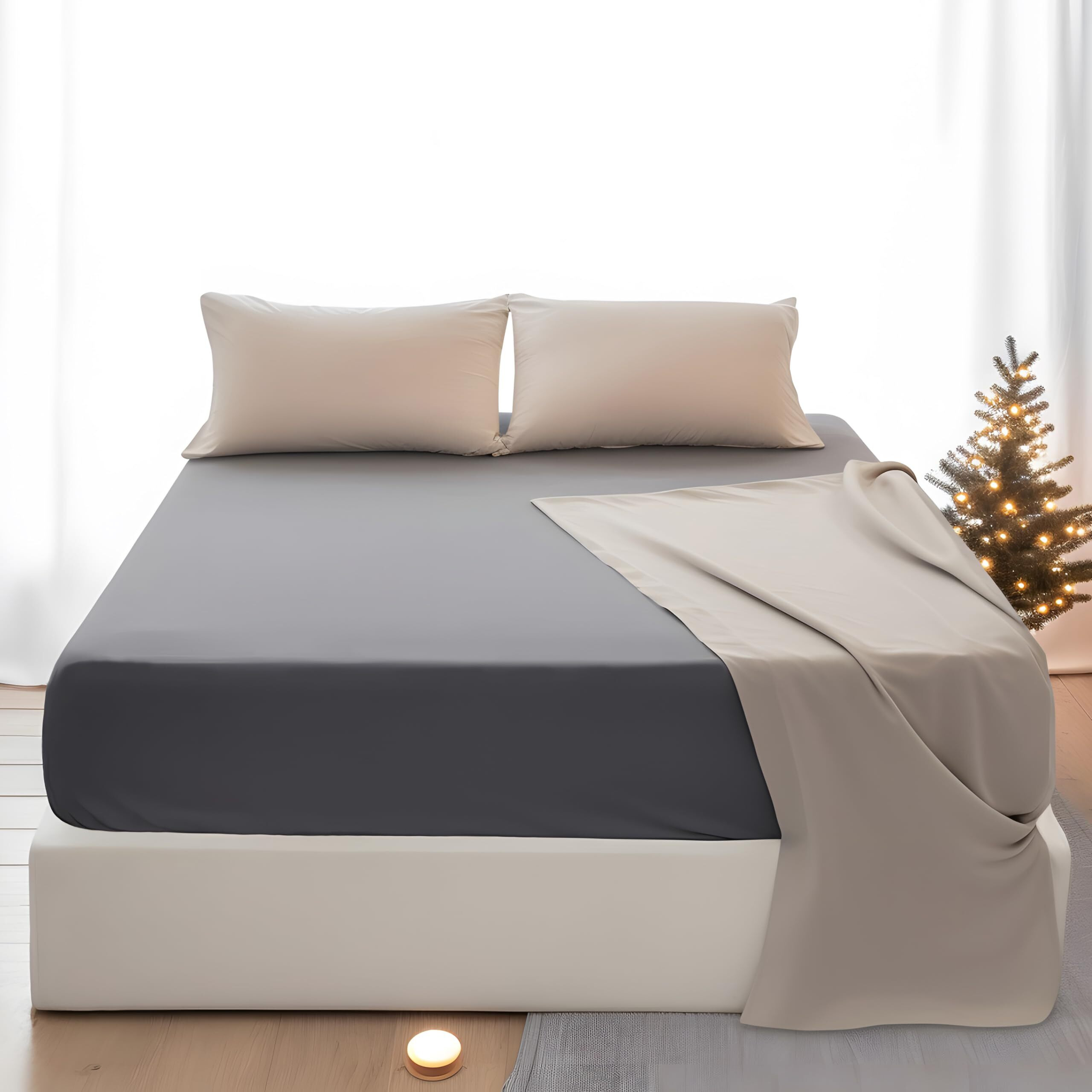 Ayasw Fitted Sheet Only Queen Size Deep Pocket 16 Inches Premium Soft And Cozy Bed Fitted Bottom Sheet 1800 Brushed Microfiber Fits 8""-16"" Wrinkle, Fade Resistant Easy Care Breathable Stable Grey