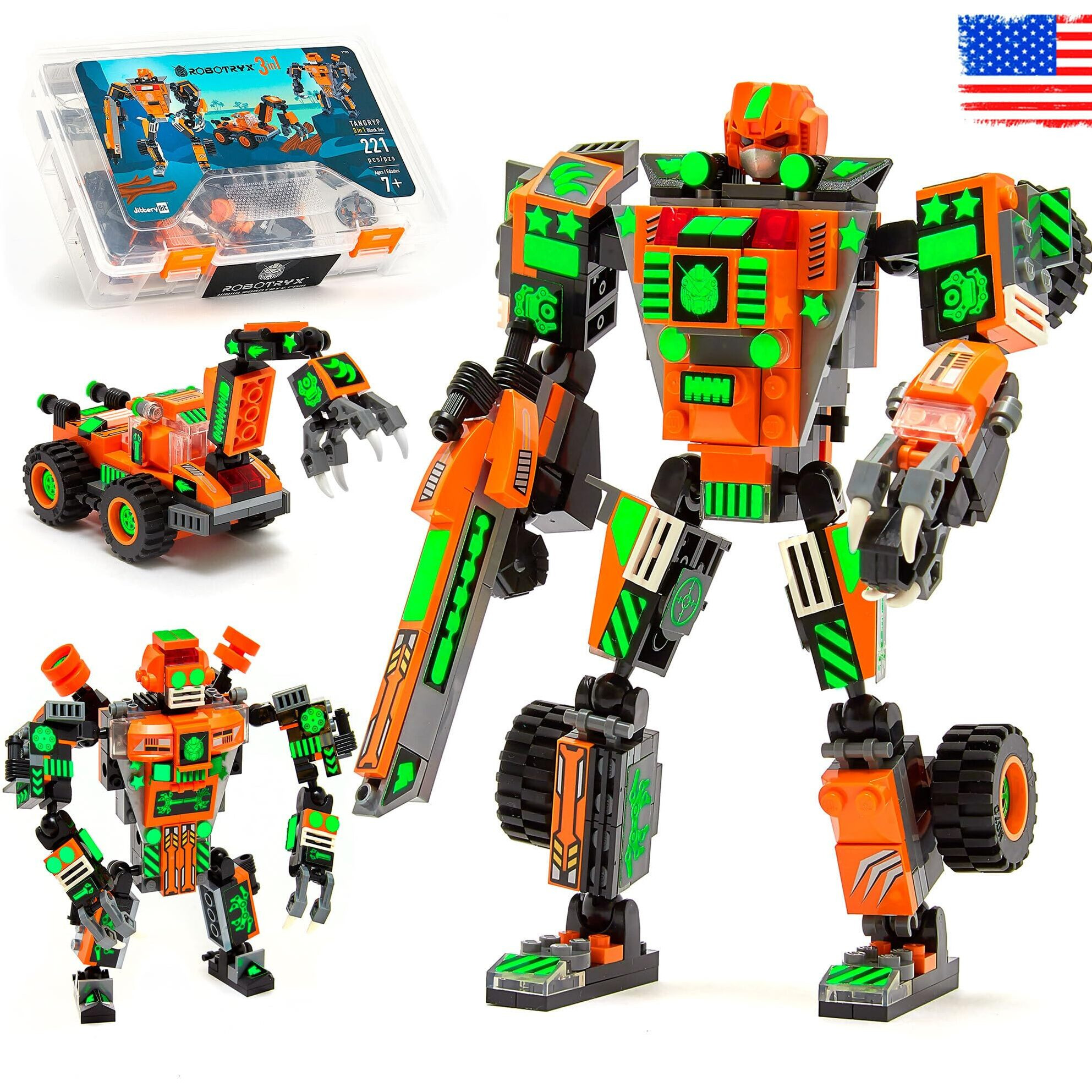 Jitterygit Mech Robot Soldier Glow In The Dark Bricks Toy Stem Gift Set, Juguetes Para Nios De Christmas Birthday Regalos, Cool Military Holiday Present For Boys, Girls, Teen 6 7 8 9 10 Year Old