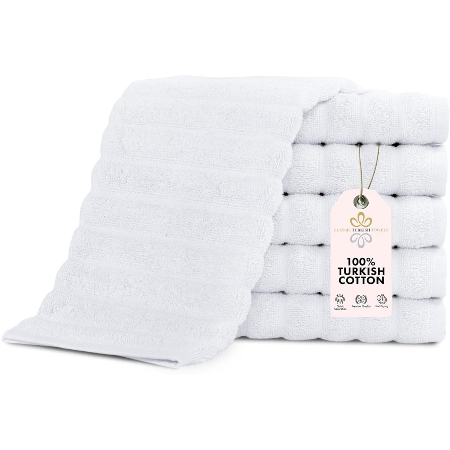 Classic Turkish Towels Ctt Luxurious 100% Turkish Cotton Washcloths 6 Pack, Highly Absorbent & Quick Dry, Face Towels Wash Cloths For Hotel, Spa & Gym | 13"&quotX13"" (White)