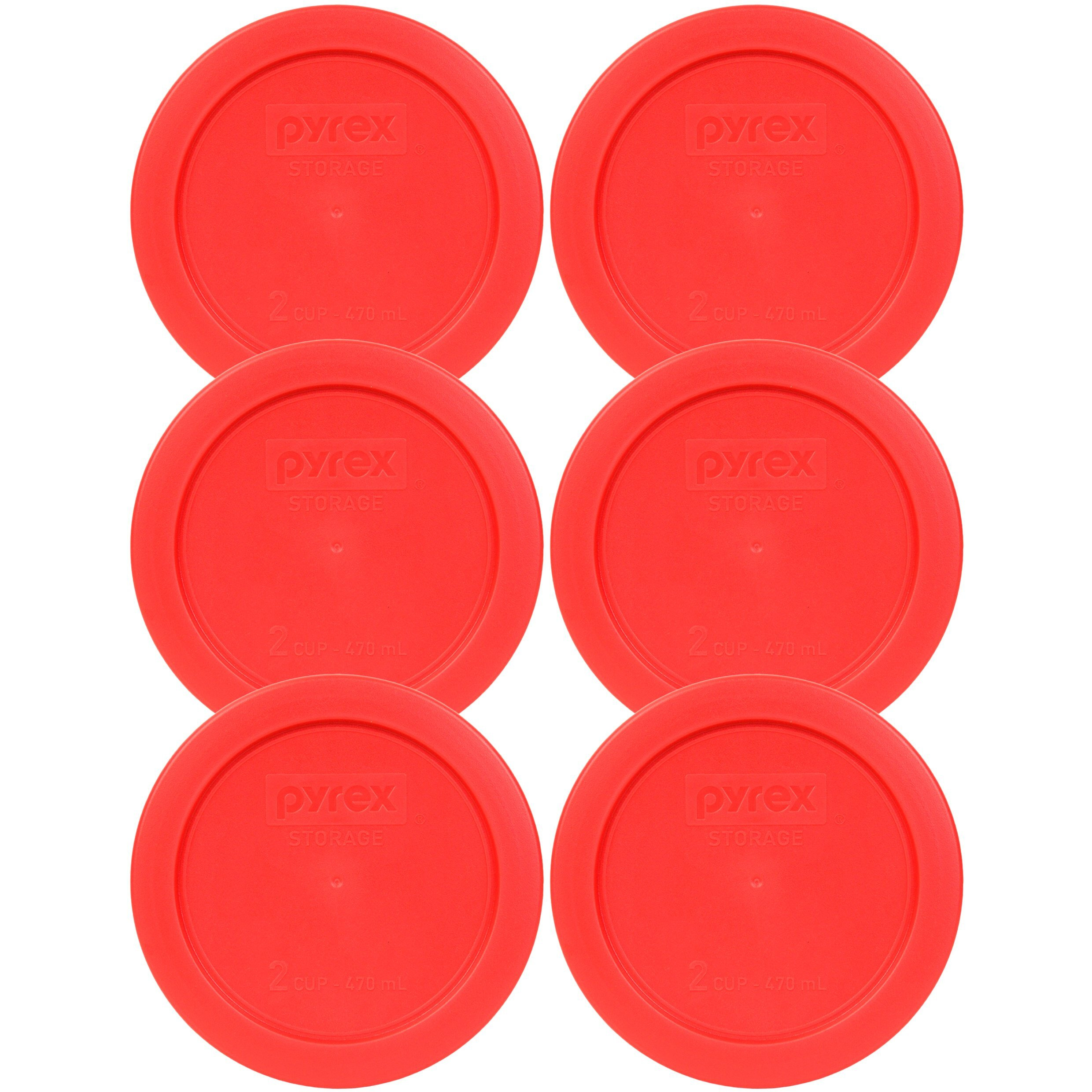 Pyrex 7200-Pc 2-Cup Red Replacement Food Storage Lids - 6 Pack - Original Genuine Pyrex Lids - Made In The Usa
