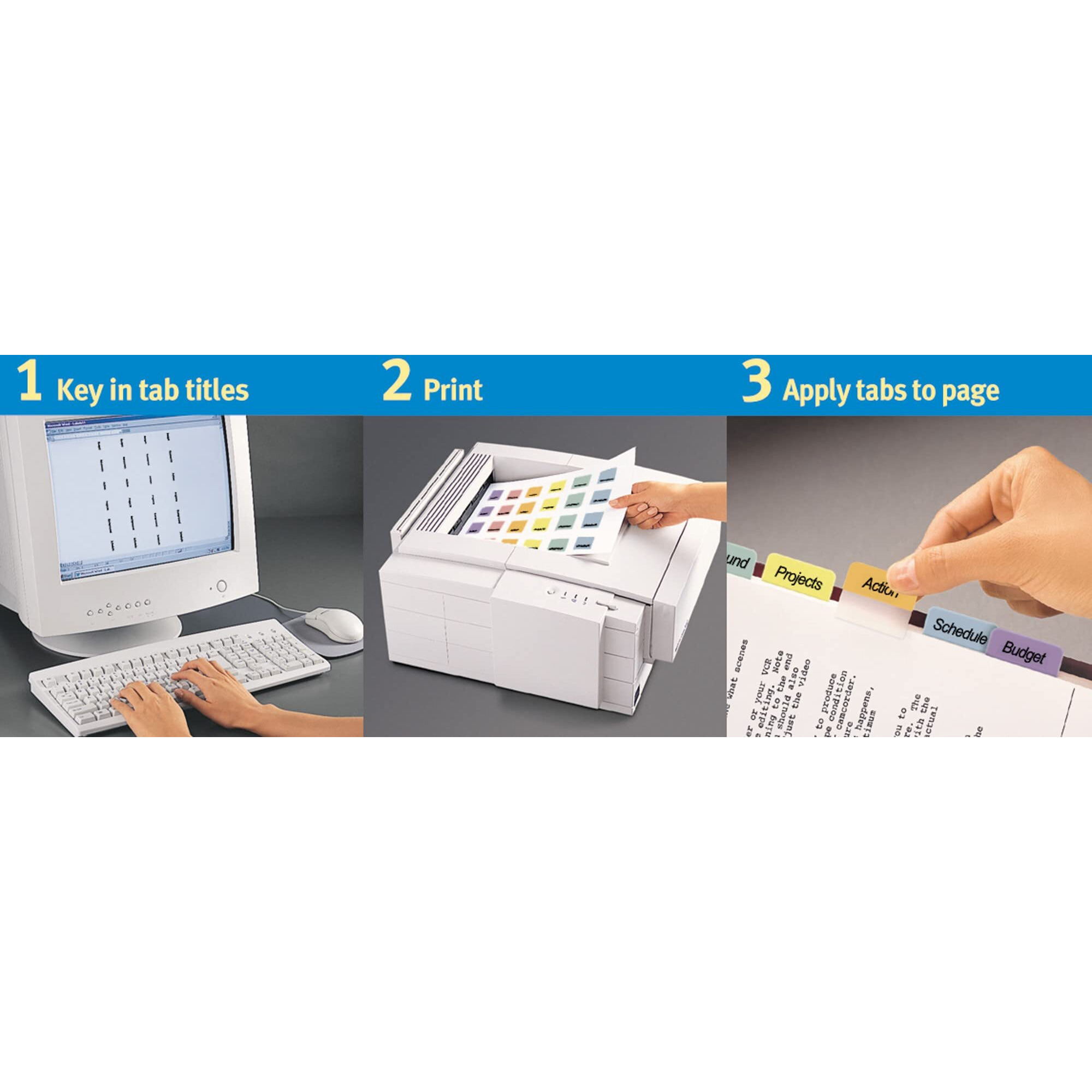 Avery Printable Self-Adhesive Plastic Tabs, 1-3/4"", Repositionable Adhesive, Assorted Colors, Pack Of 80 (16283)