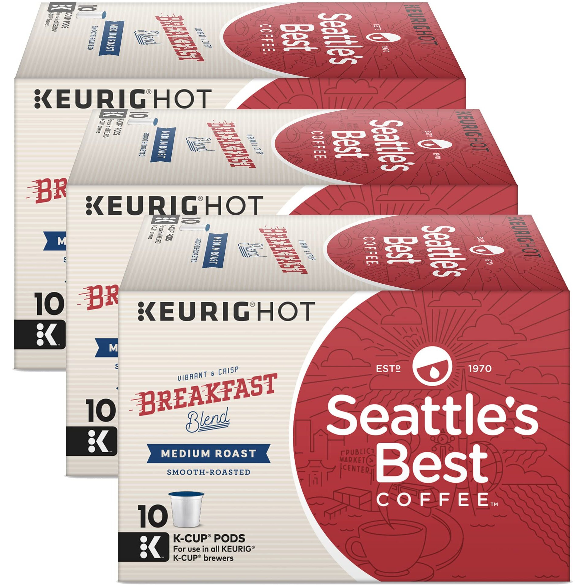 Seattles Best Coffee K-Cup Pods, Breakfast Blend, Medium Roast Coffee, Smooth-Roasted K-Cups For Keurig K-Cup Brewers, 10 Ct K-Cups/Box (Pack Of 3 Boxes)