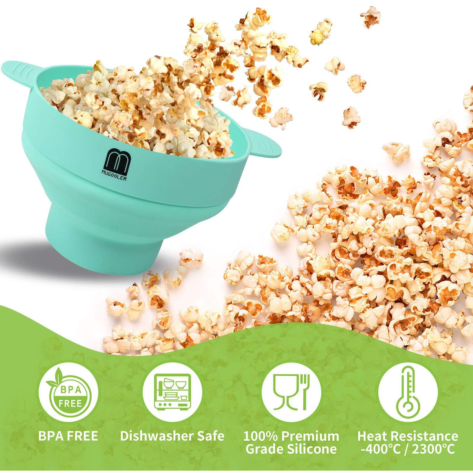 Mmugooler Original Microwave Popcorn Popper Silicone Popcorn Maker, Collapsible Bowl With Lid, Without Bpa And Dishwasher Safe, Quick & Easy(Blue)