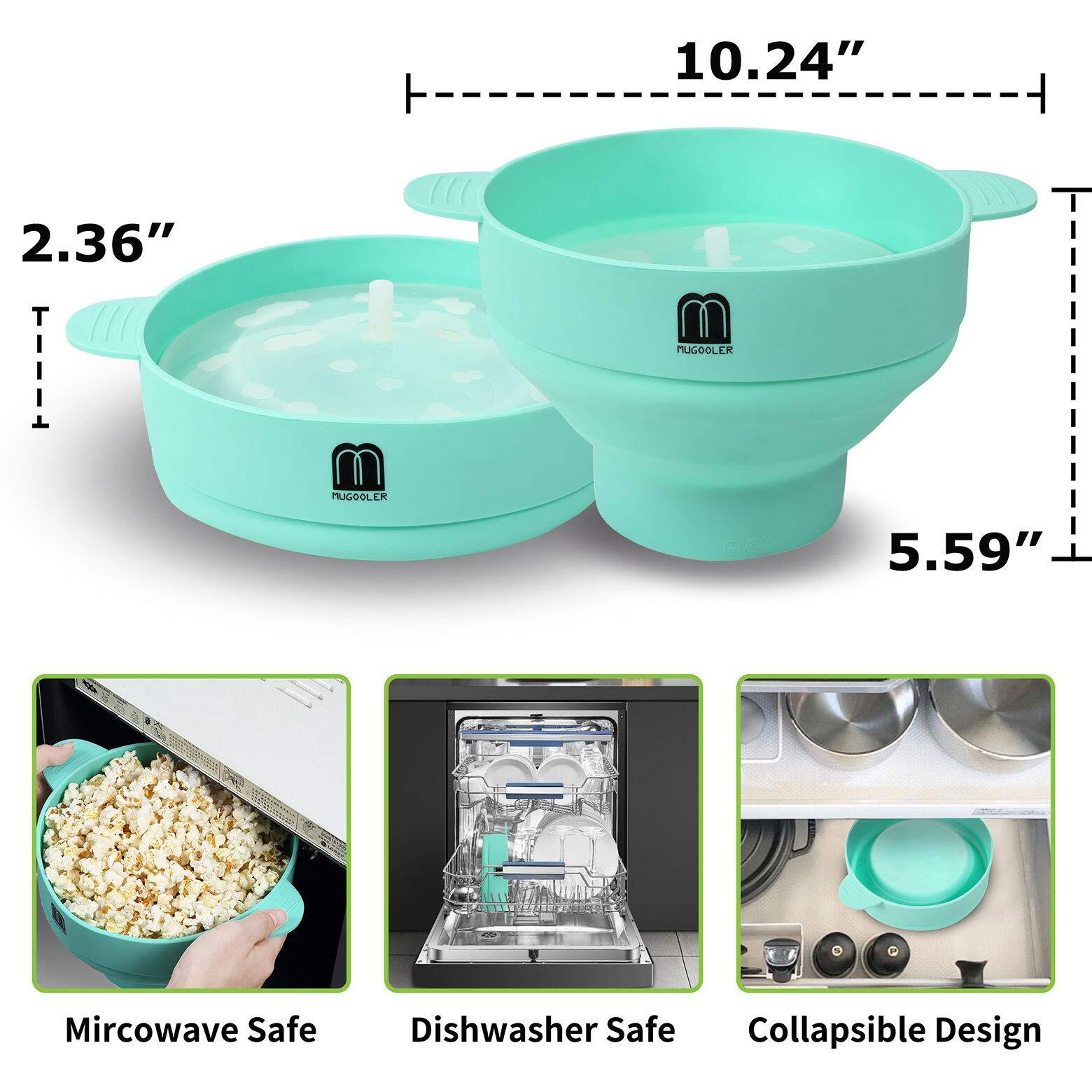 Mmugooler Original Microwave Popcorn Popper Silicone Popcorn Maker, Collapsible Bowl With Lid, Without Bpa And Dishwasher Safe, Quick & Easy(Blue)