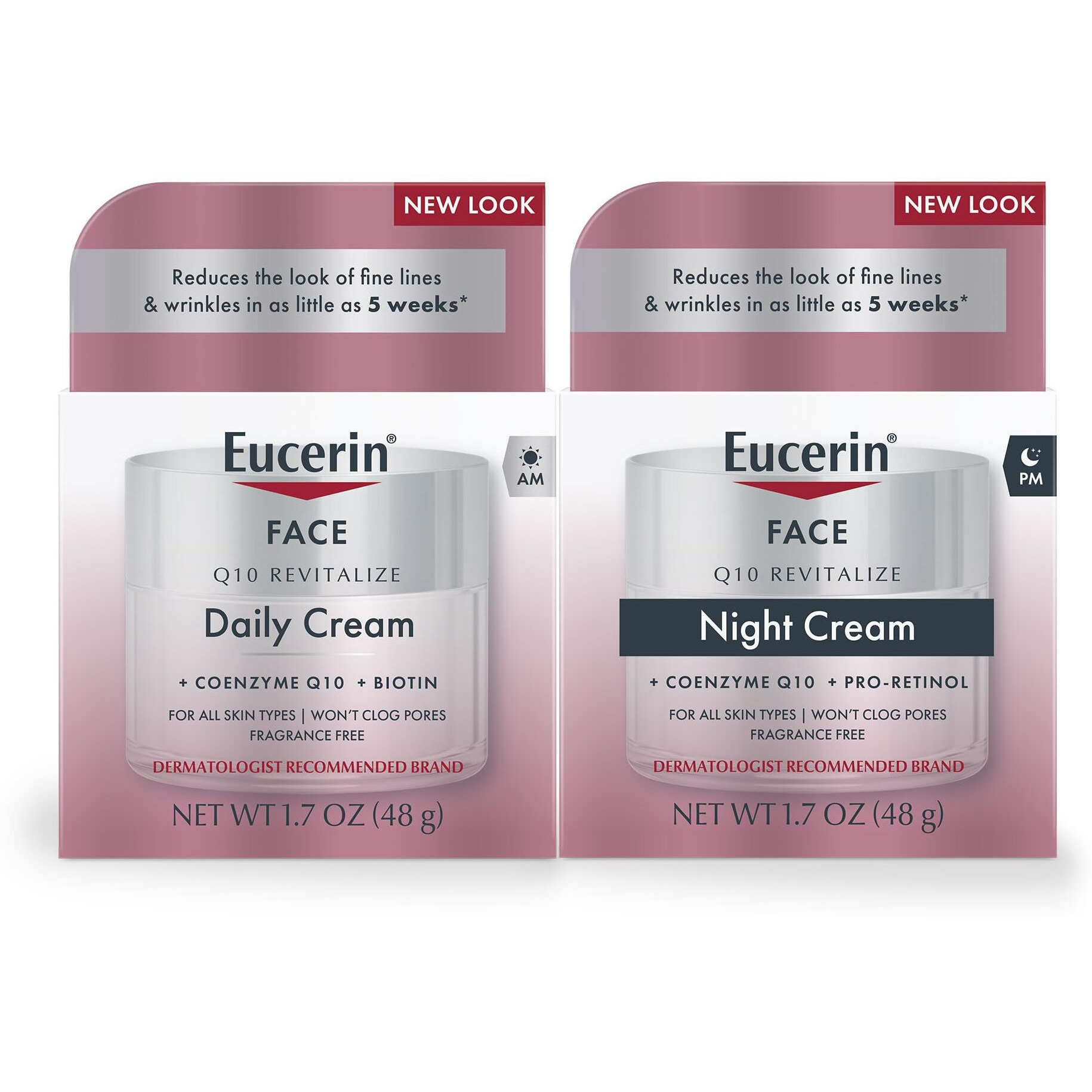 Eucerin Q10 Anti Wrinkle Skin Care Set, Facial Cream For Sensitive Skin, Q10 Anti Wrinkle Face Cream, 1.7 Oz Jar + Q10 Anti Wrinkle Night Cream With Pro-Retinol, 1.7 Oz Jar