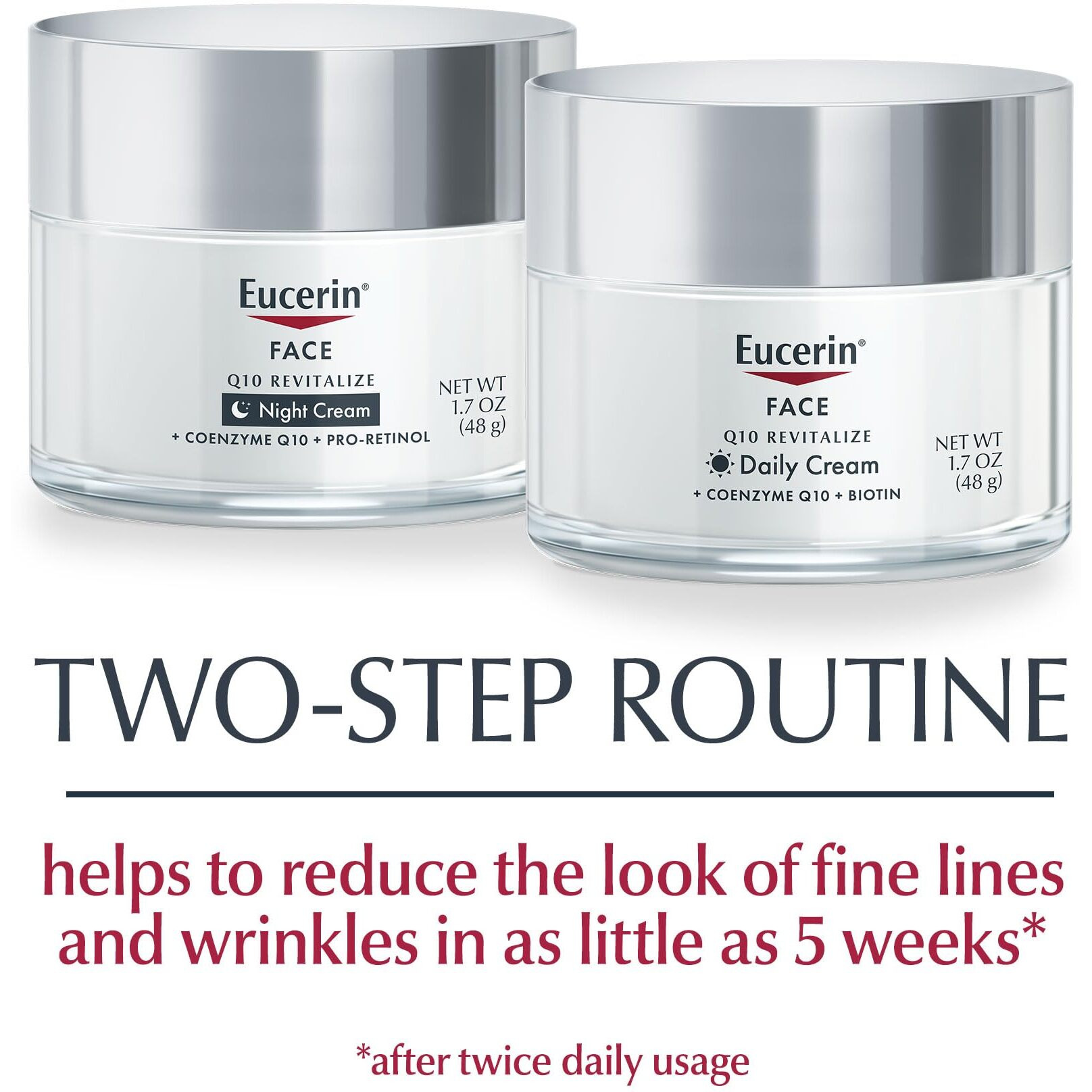 Eucerin Q10 Anti Wrinkle Skin Care Set, Facial Cream For Sensitive Skin, Q10 Anti Wrinkle Face Cream, 1.7 Oz Jar + Q10 Anti Wrinkle Night Cream With Pro-Retinol, 1.7 Oz Jar