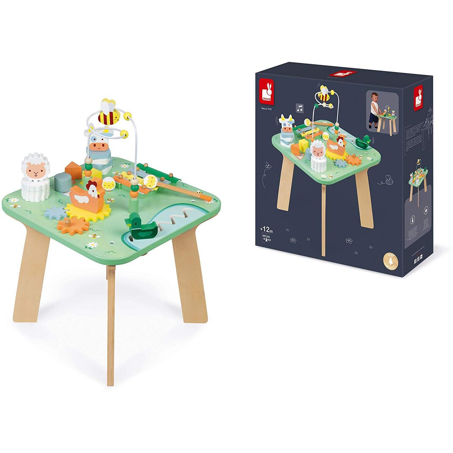 Janod Wooden Pretty Meadow Activity Table - 21.1"" Tall - Ages 12 Months+ - J05327