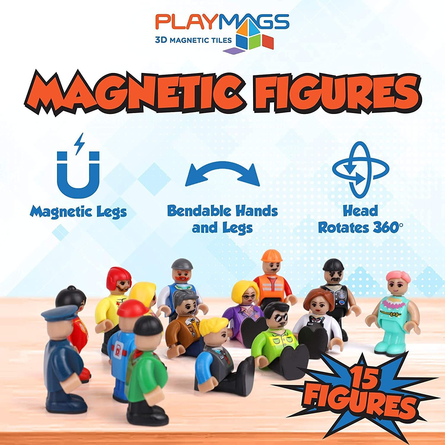 Playmags Magnetic Figures Community Set Of 15 Pieces - Play People Perfect For Magnetic Tiles Building Blocks - Stem Learning Toys Children - Magnet Tiles Expansion Accessories Pack