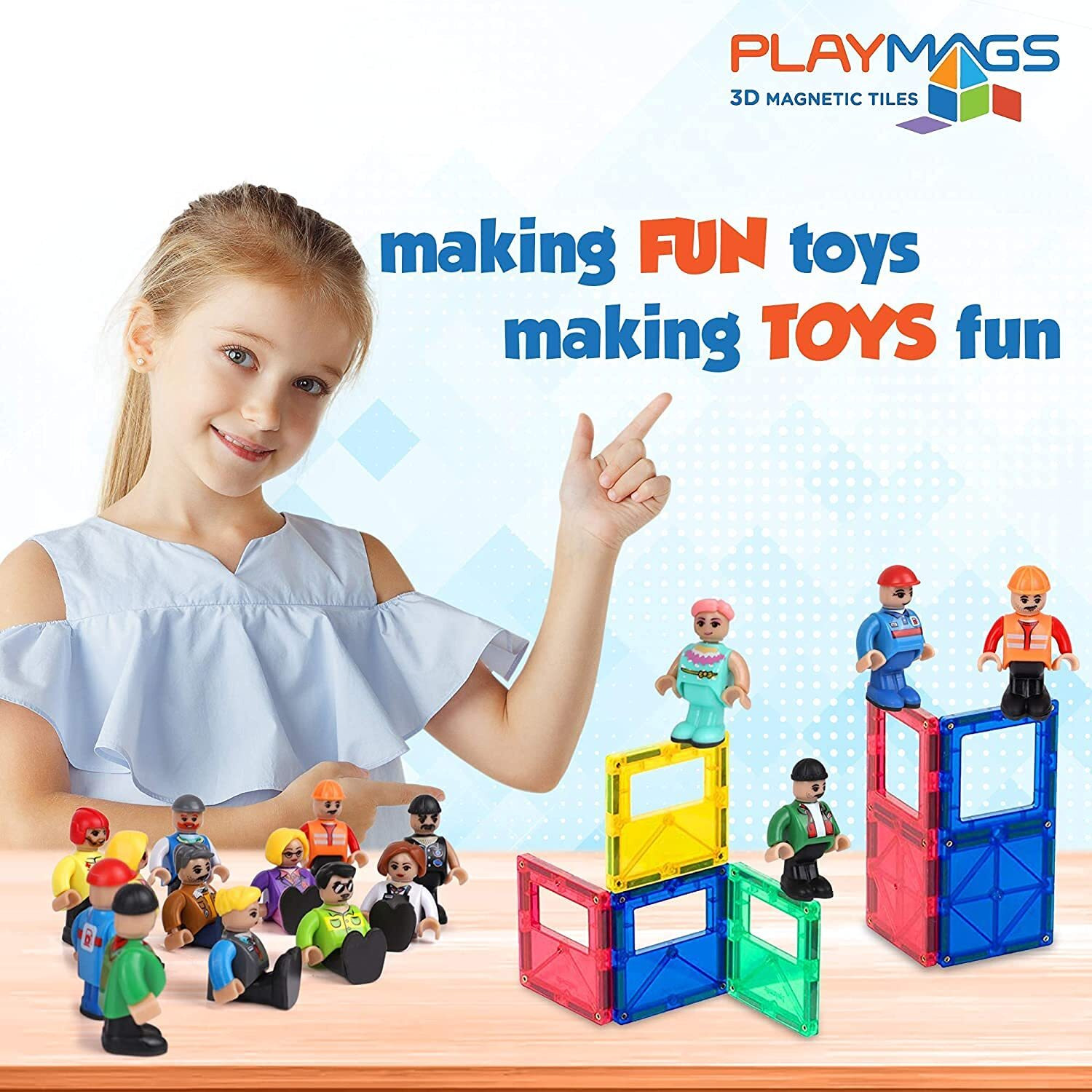Playmags Magnetic Figures Community Set Of 15 Pieces - Play People Perfect For Magnetic Tiles Building Blocks - Stem Learning Toys Children - Magnet Tiles Expansion Accessories Pack