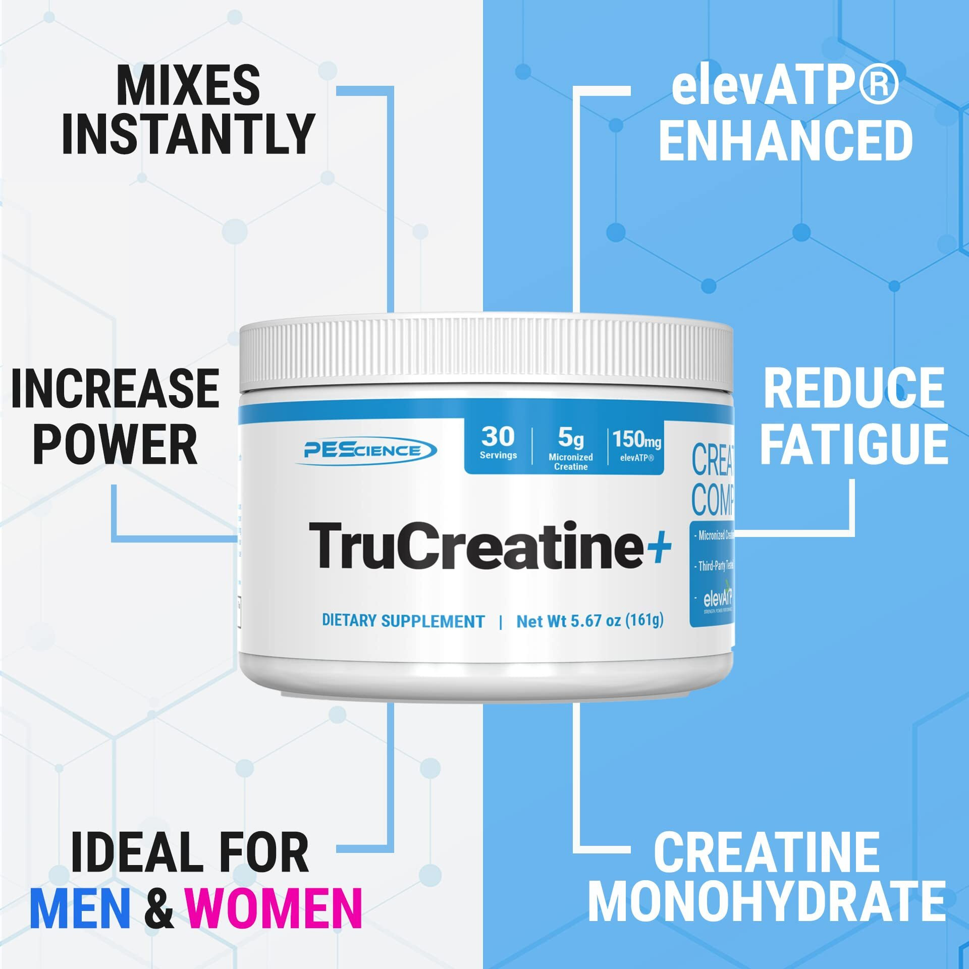 Pescience Trucreatine+, Pure Creatine Monohydrate And Elevatp Powder, 30 Servings