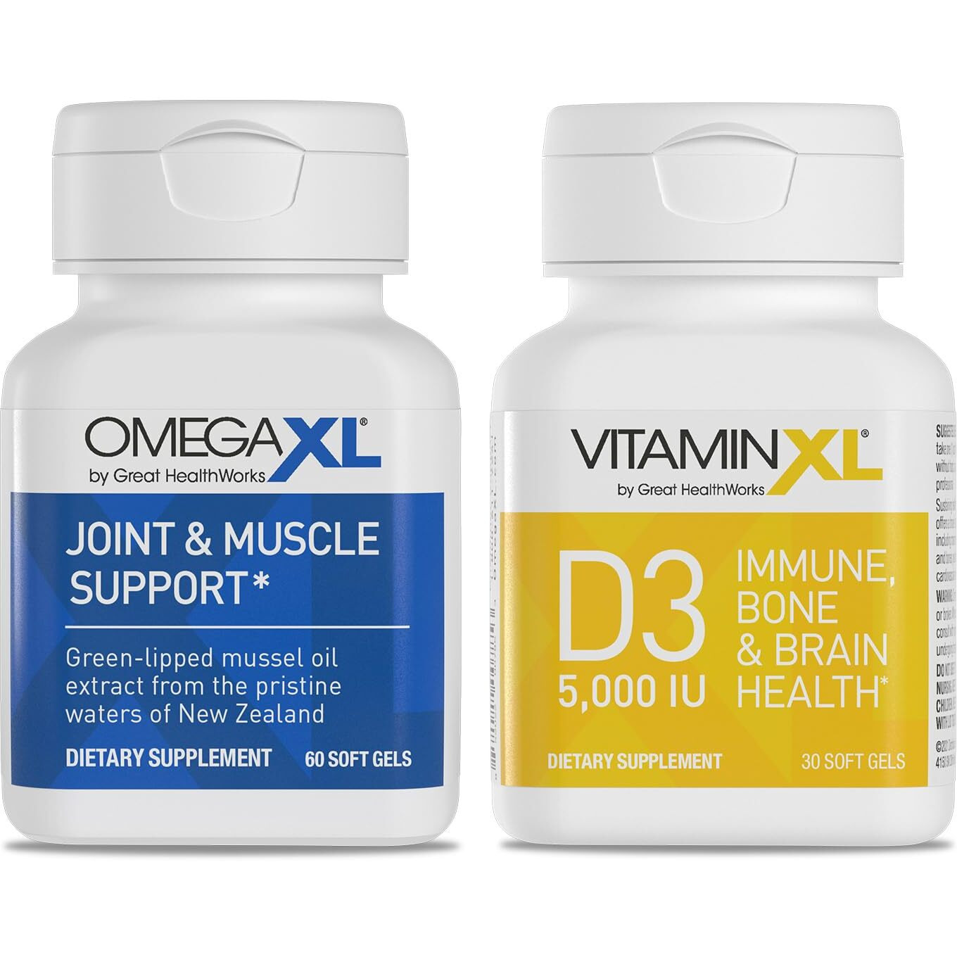 Omegaxl Joint Support Supplement - 60 Softgels & Vitaminxl D3 High Potency Daily Vitamin D 5000 Iu 125Mcg Immune Support Supplement (30 Softgels) - 2 Pack