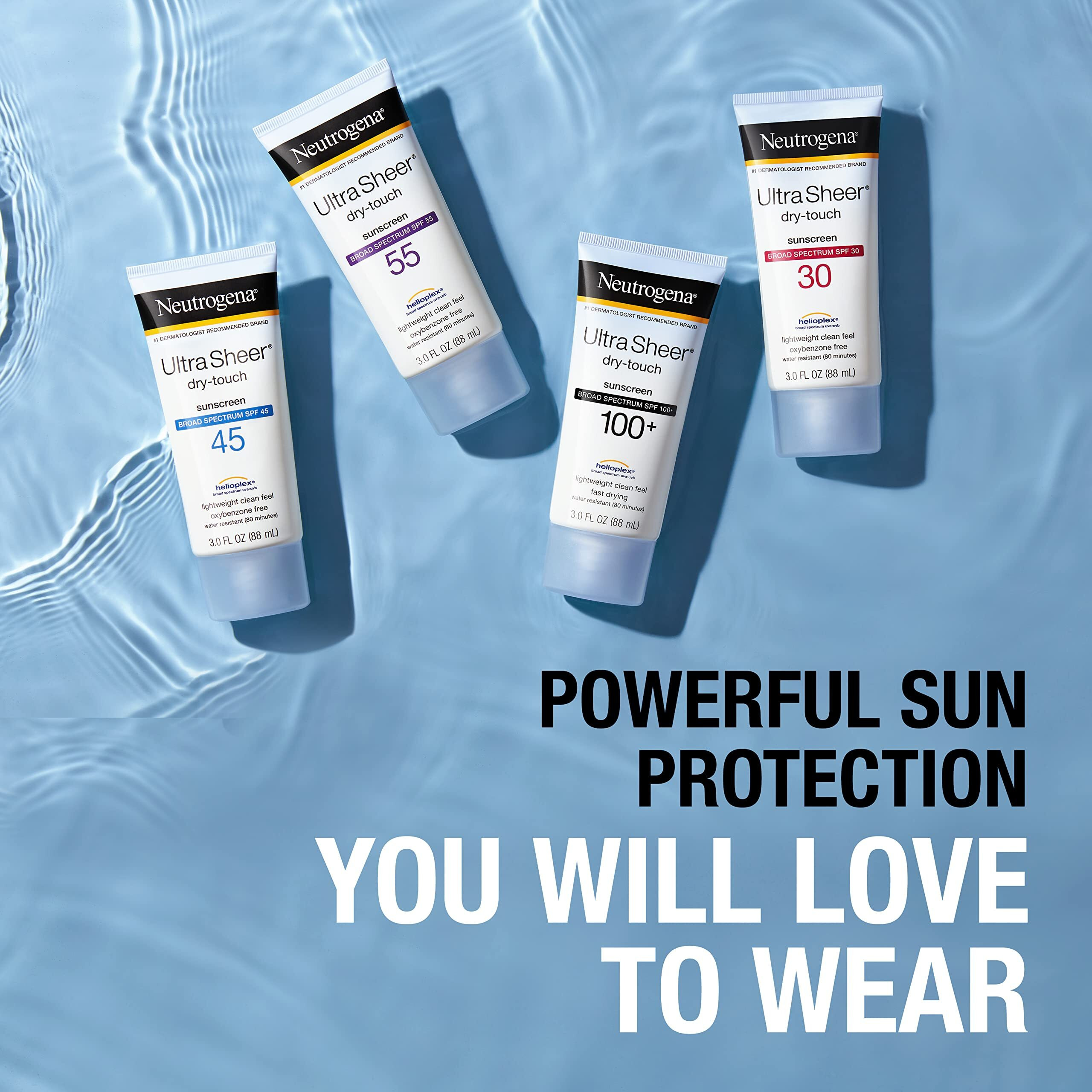 Neutrogena Ultra Sheer Dry-Touch Water Resistant And Non-Greasy Sunscreen Lotion With Broad Spectrum Spf 45, 3 Fl. Oz, (Pack Of 2)