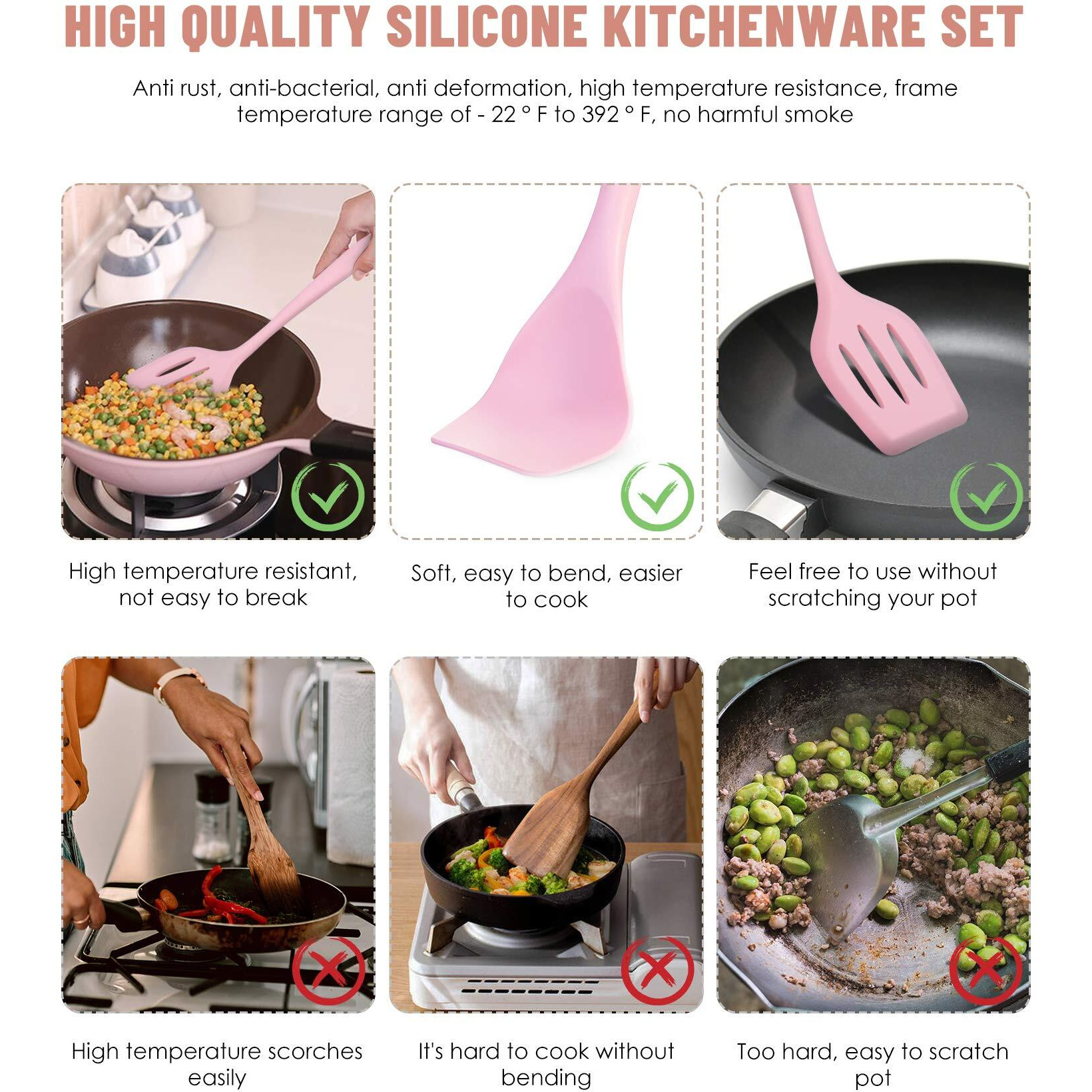 Kitchen Utensils Set-12 Pieces Silicone Cooking Utensils Set (Dishwasher Safe) 392F Heat Resistant Spatula Set, Nonstick Cookware