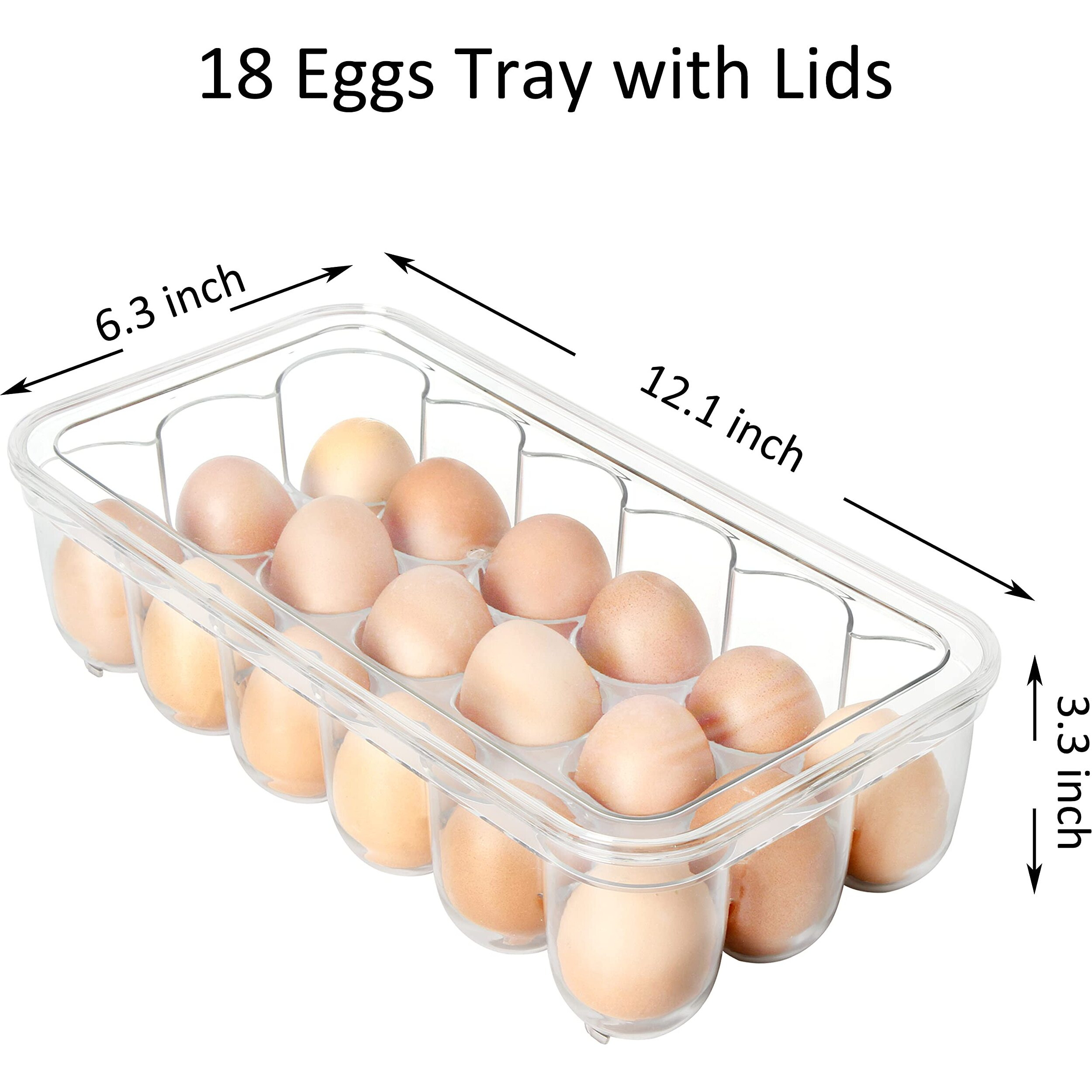 Youngever Plastic Egg Holder, Clear Fridge Organizer With Lid And Handles, 18 Eggs Tray
