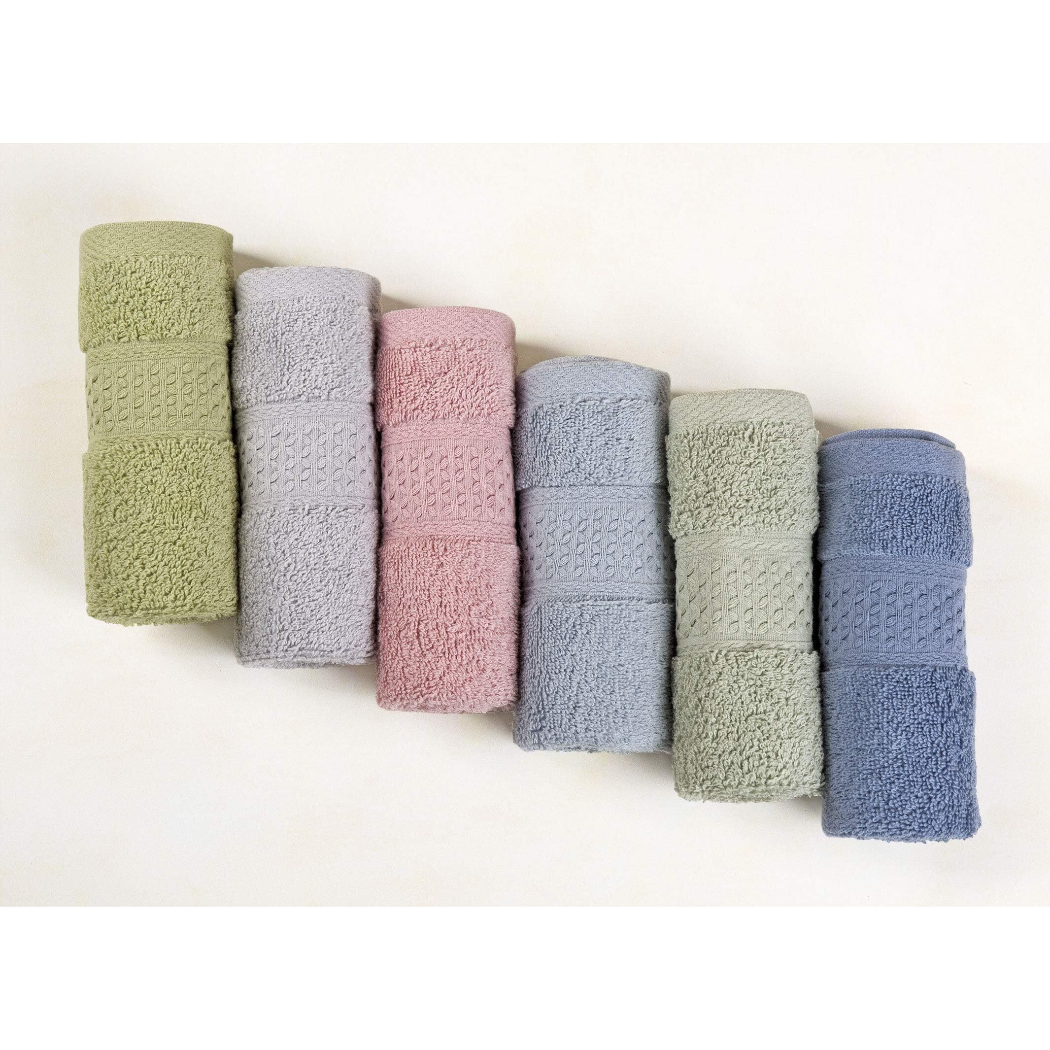Cleanbear Pure Cotton Wash Cloths Face Cloths, 6 Colors Per Set, 13 X 13 Inches (Light Blue, Jade Green, Light Green, Grey, Light Grey, Pink)
