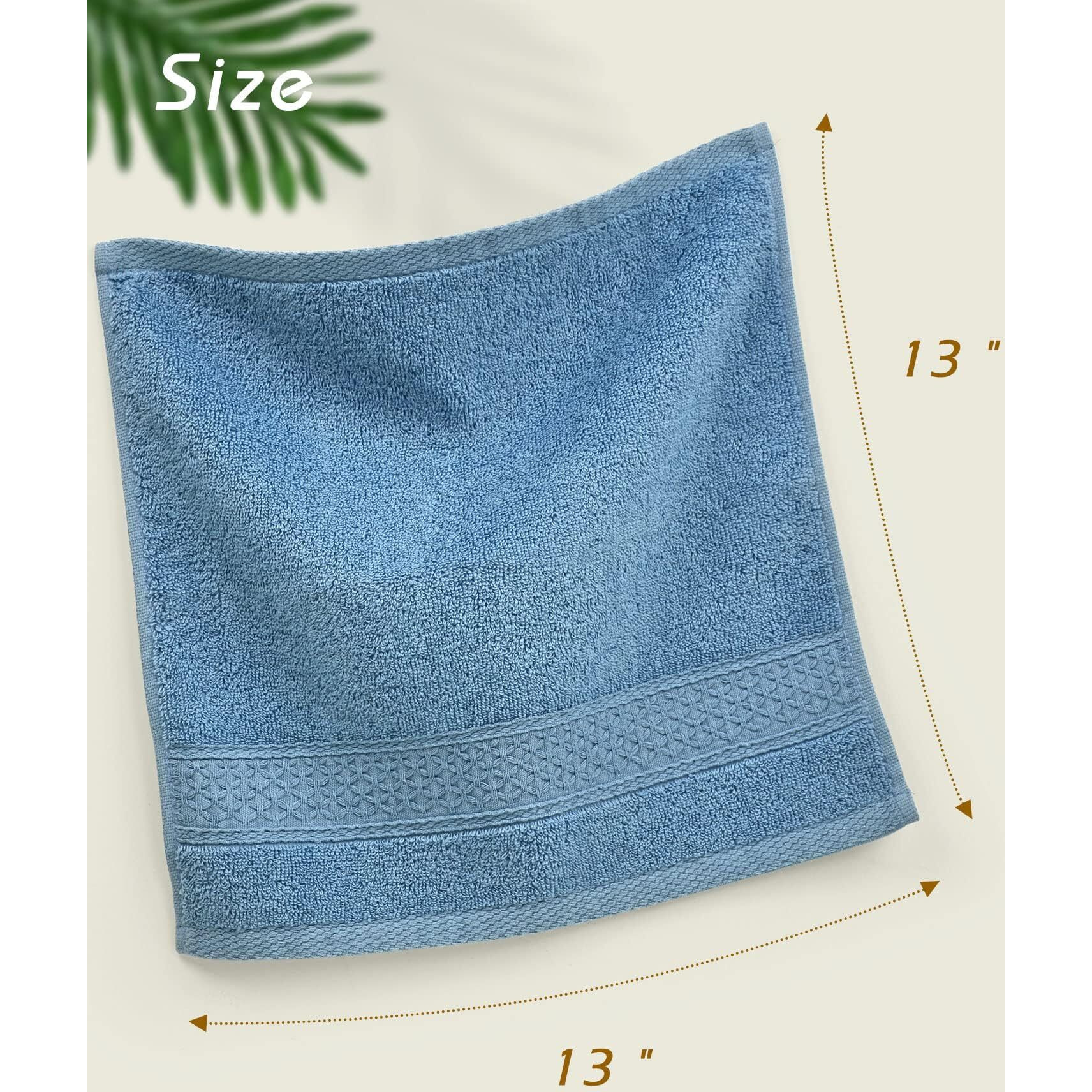 Cleanbear Pure Cotton Wash Cloths Face Cloths, 6 Colors Per Set, 13 X 13 Inches (Light Blue, Jade Green, Light Green, Grey, Light Grey, Pink)