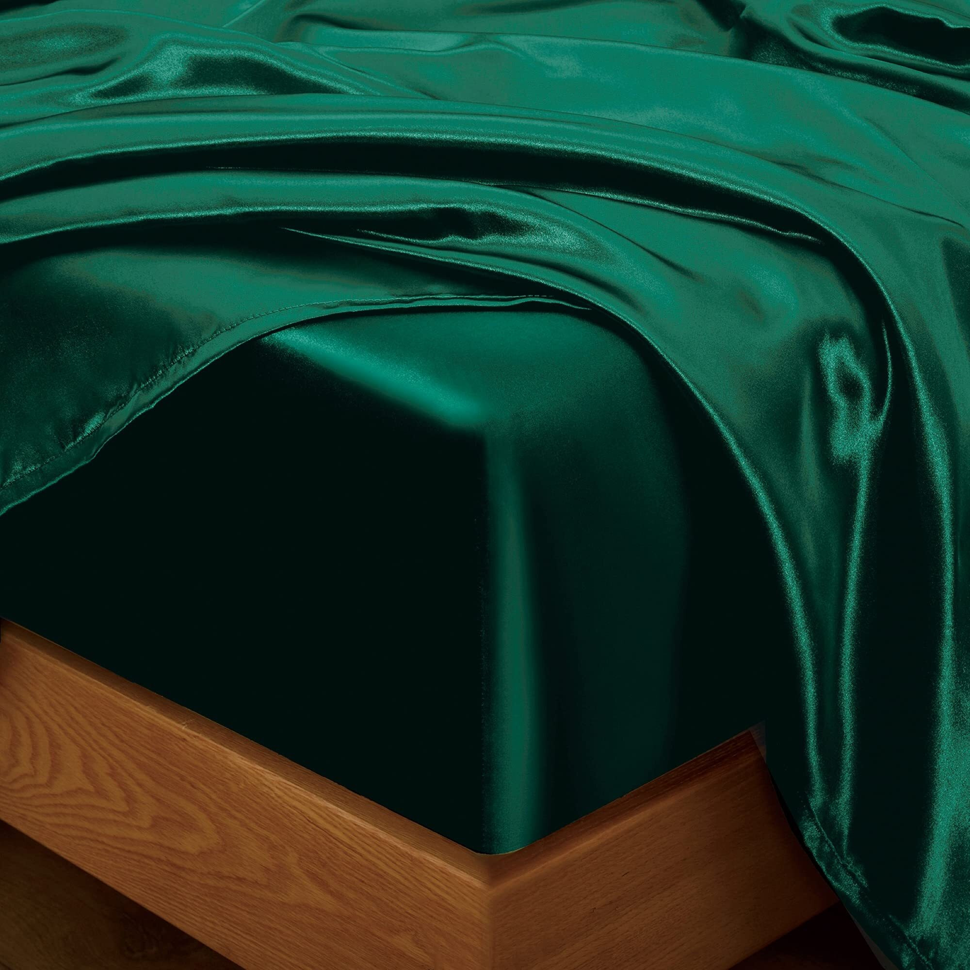 Entisn 5Pcs Silky Satin Queen Size Bed Blackish Green Luxury Bedding Sets, Breathable & Ultra Soft Sheets Set Includes 1 Fitted Sheet, 1 Flat Sheet, 3 Pillowcases