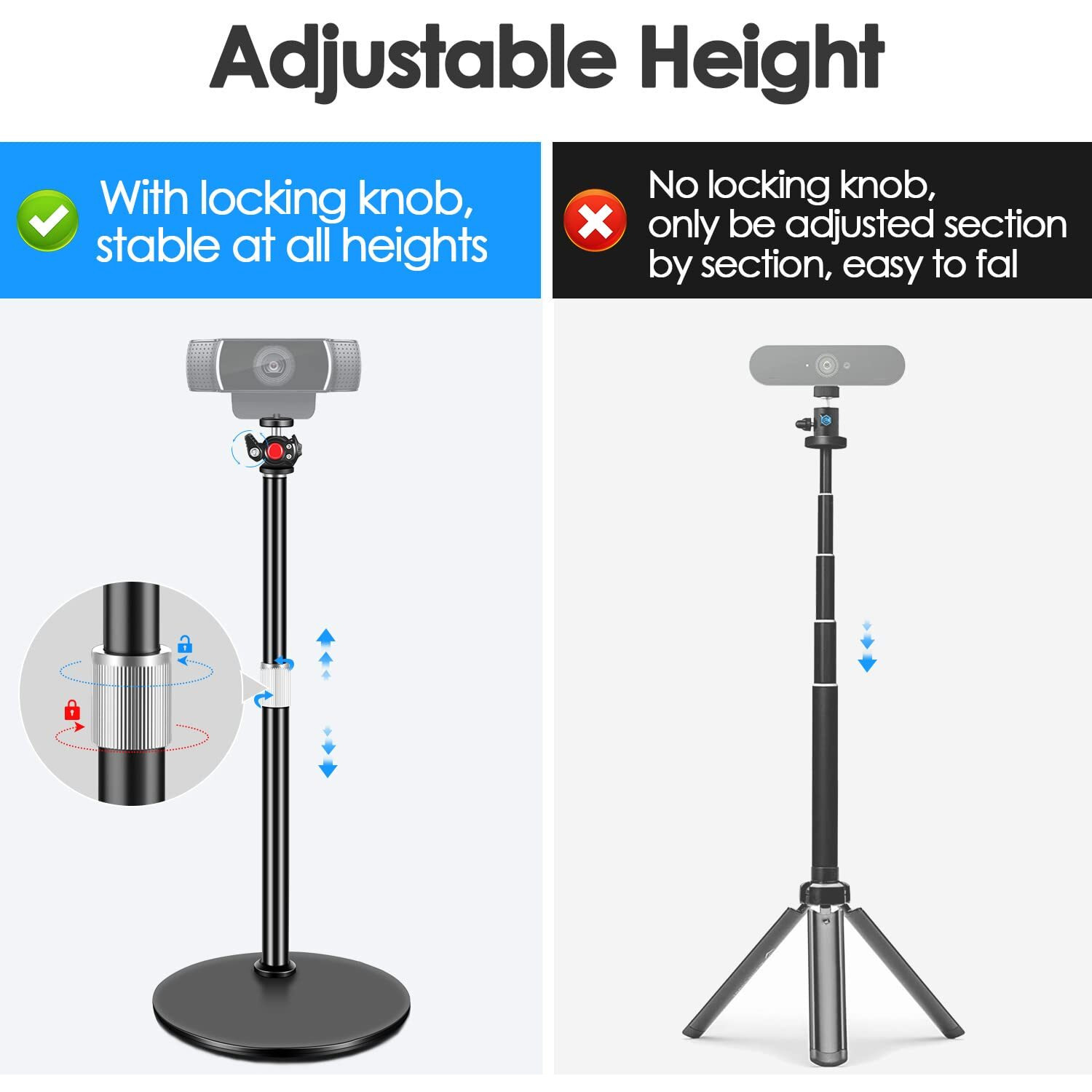 Nycetek Webcam Tripod Stand For Desk Webcam Stand For Logitech Brio | C920 | C922 - Height & Angle Adjustable Desktop Tripod For Light & 1/4"" Thread For Live Streaming | Video Calling