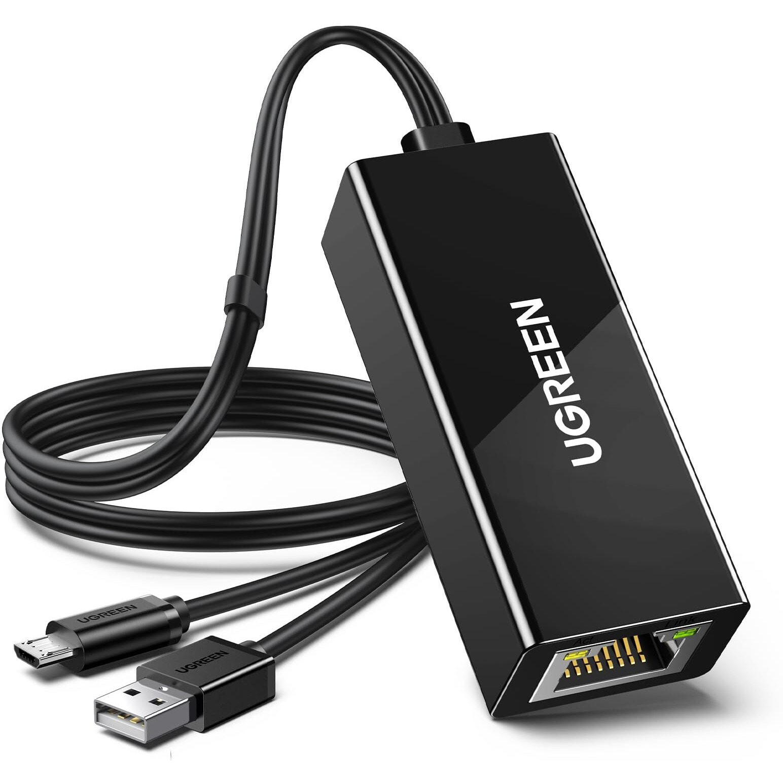 Ugreen Micro Usb Ethernet Adapter, Ethernet Adapter With 3.3 Ft Cable & Power Cord, Compatible For Fire Tv Stick Basic/2Nd/4K/Lite, Chromecast 1/2/3/Ultra/Audio, Fire Tv 3Rd, Plug & Play, 10/100 Mbps