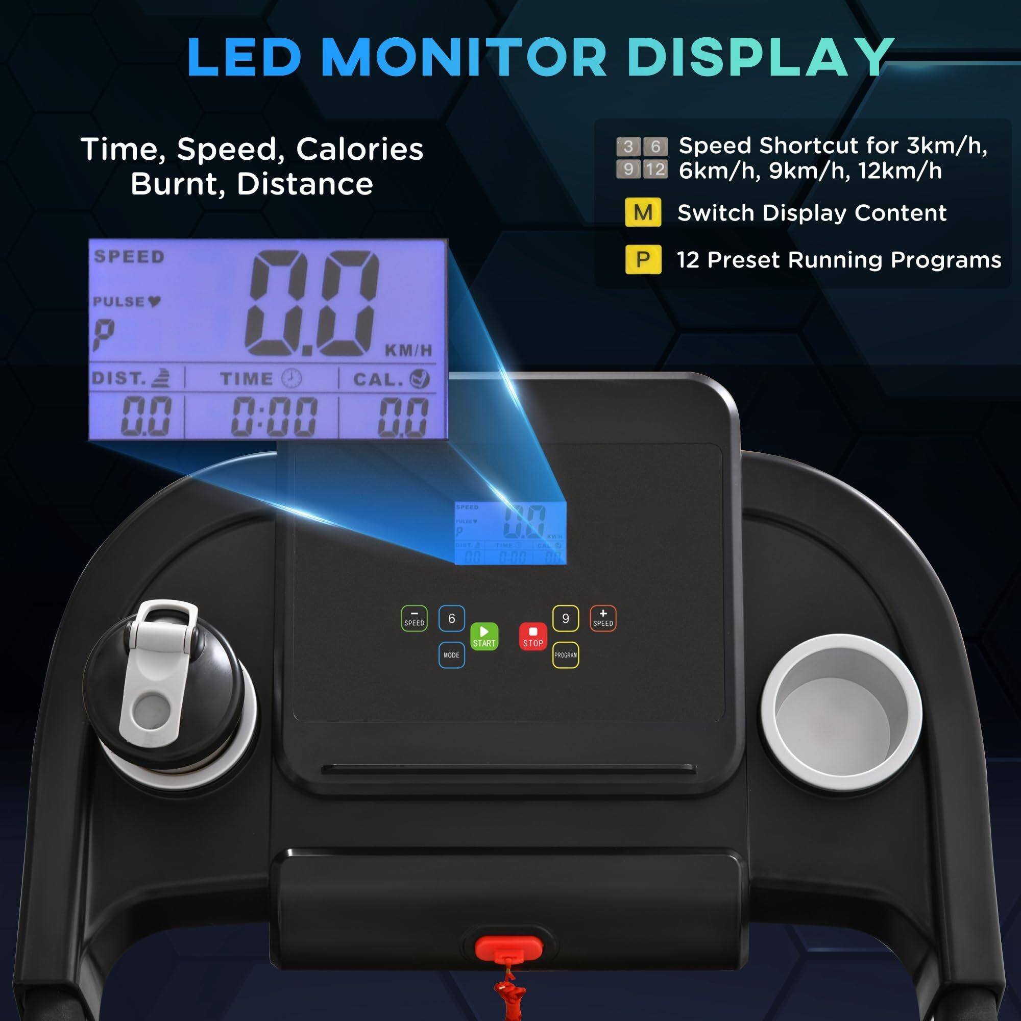 Soozier Folding Treadmill 1.5Hp 7.45 Mph Max Speed Electric Motorised Running Jogging Walking Machine W/ 12 Preset Programs And Led Display For Home Gym Indoor Fitness Black