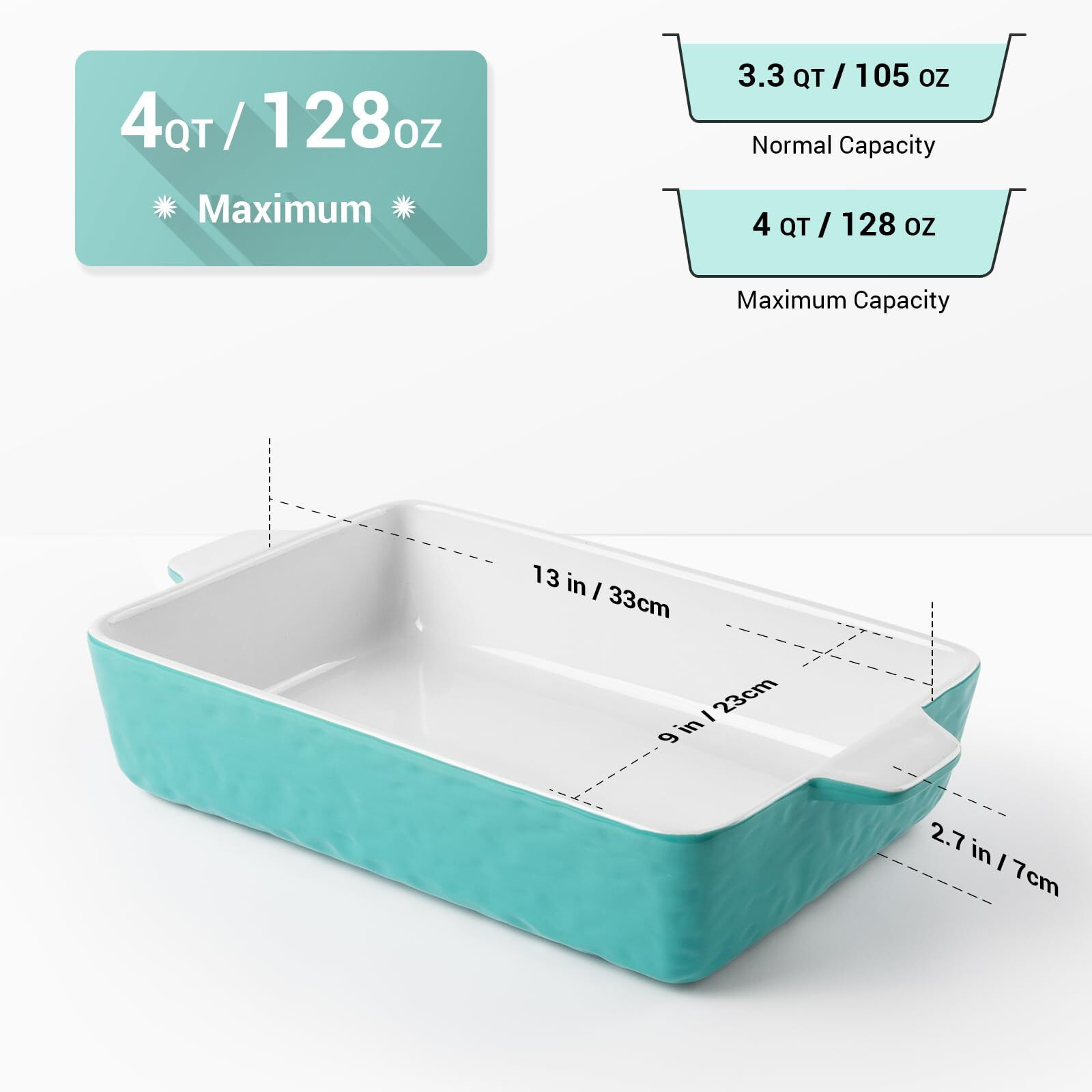 Krokori Ceramic Baking Dish, Casserole Dish For Oven, Lasagna Pan Deep, 9X13 Baking Pan With Handles, Porcelain Bakeware For Lasagna, Baking, Cooking, Kitchen, Daily Use, Wedding Gift (Aquamarine)