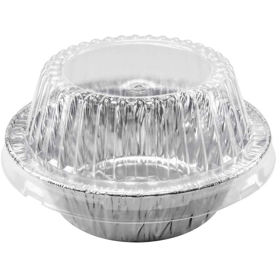 Durable Packaging Disposable 5 3/4"" Aluminum Foil Extra Deep Meat Pot Pie Pan With Clear Snap On Lid - Round Oven Safe Baking Tins (Pack Of 25)