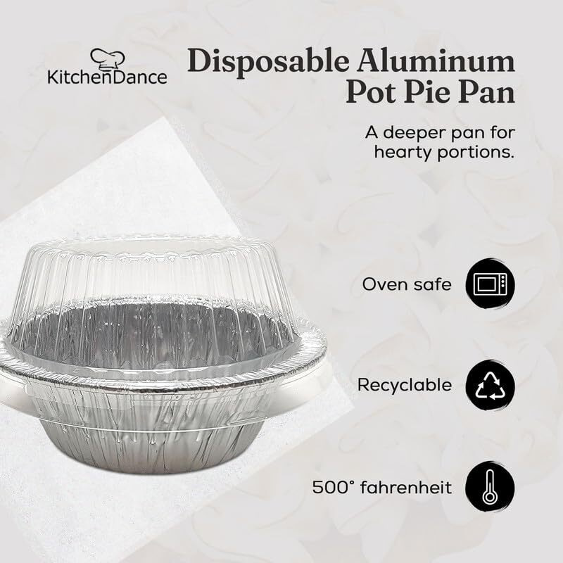Durable Packaging Disposable 5 3/4"" Aluminum Foil Extra Deep Meat Pot Pie Pan With Clear Snap On Lid - Round Oven Safe Baking Tins (Pack Of 25)