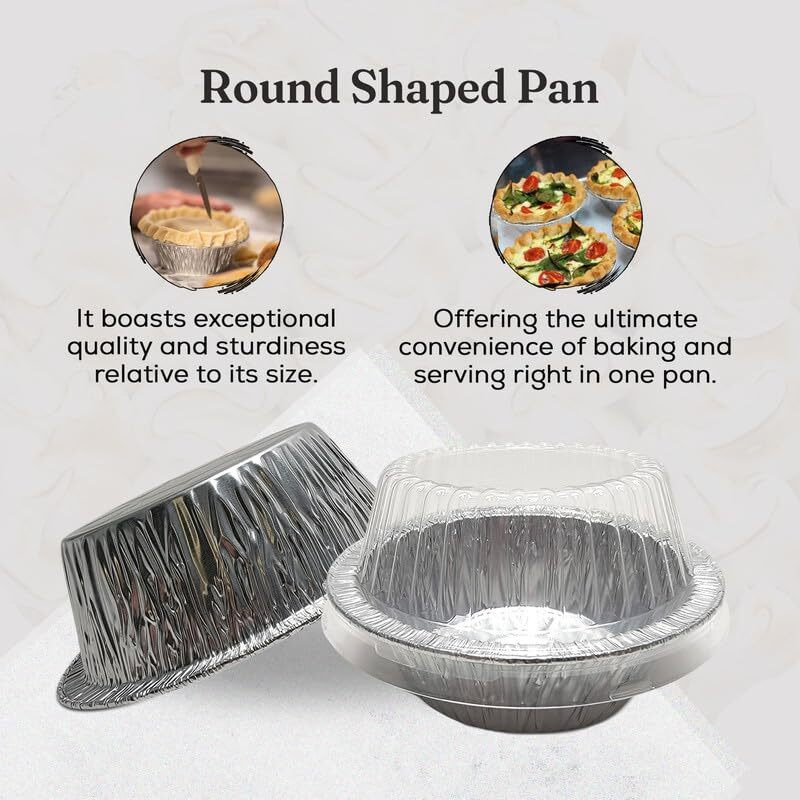 Durable Packaging Disposable 5 3/4"" Aluminum Foil Extra Deep Meat Pot Pie Pan With Clear Snap On Lid - Round Oven Safe Baking Tins (Pack Of 25)