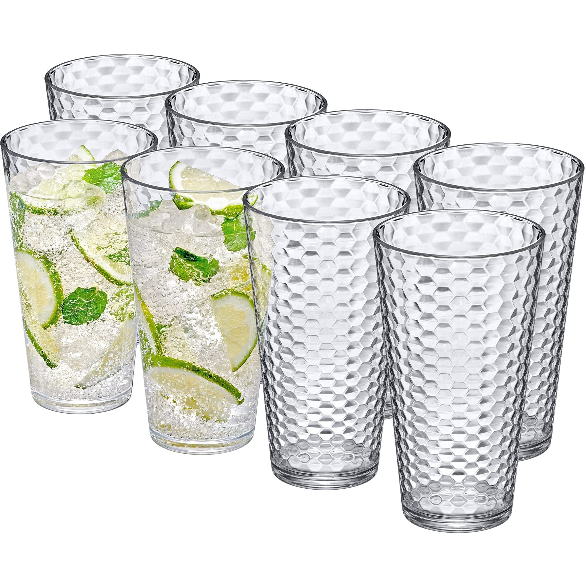 Amazing Abby - Snowflake - 24-Ounce Plastic Tumblers (Set Of 8), Plastic Drinking Glasses, All-Clear Reusable Plastic Cups, Stackable, Bpa-Free, Shatter-Proof, Dishwasher-Safe