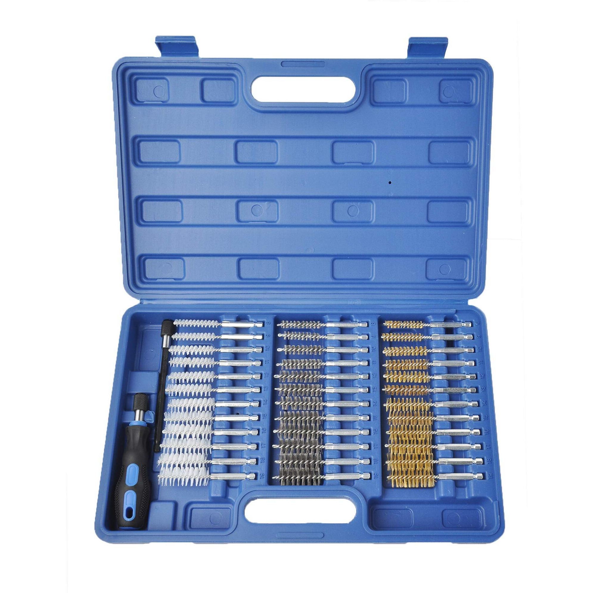 38Pc Industrial Wire Brush Set 1/4"" Hex Shank Long Ext. Stainless Steel Nylon
