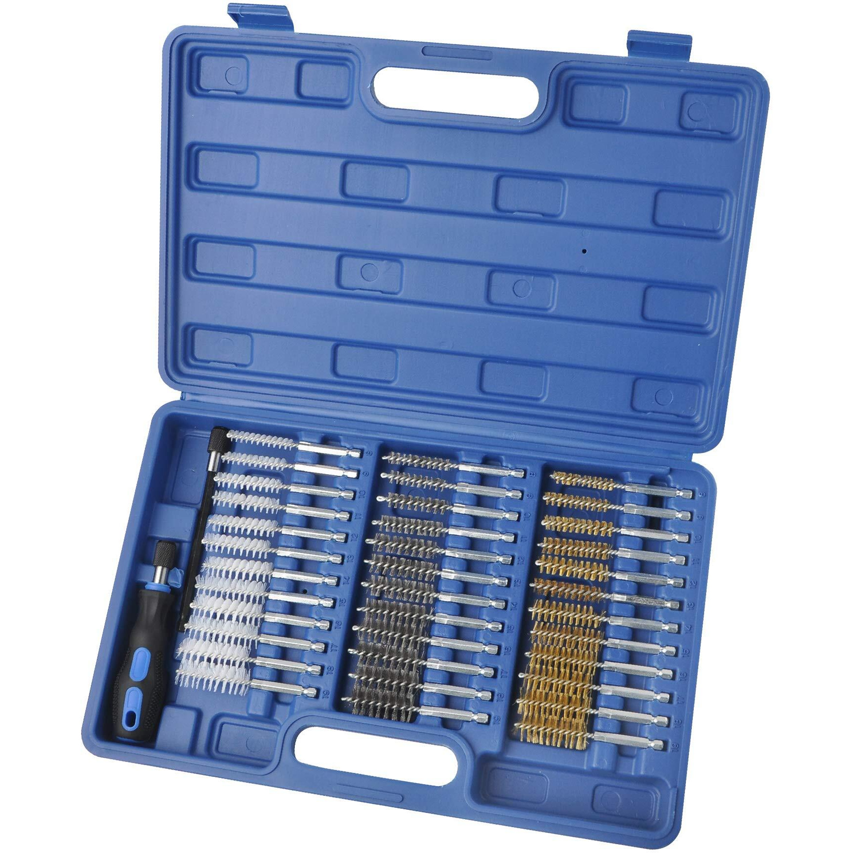 38Pc Industrial Wire Brush Set 1/4"" Hex Shank Long Ext. Stainless Steel Nylon