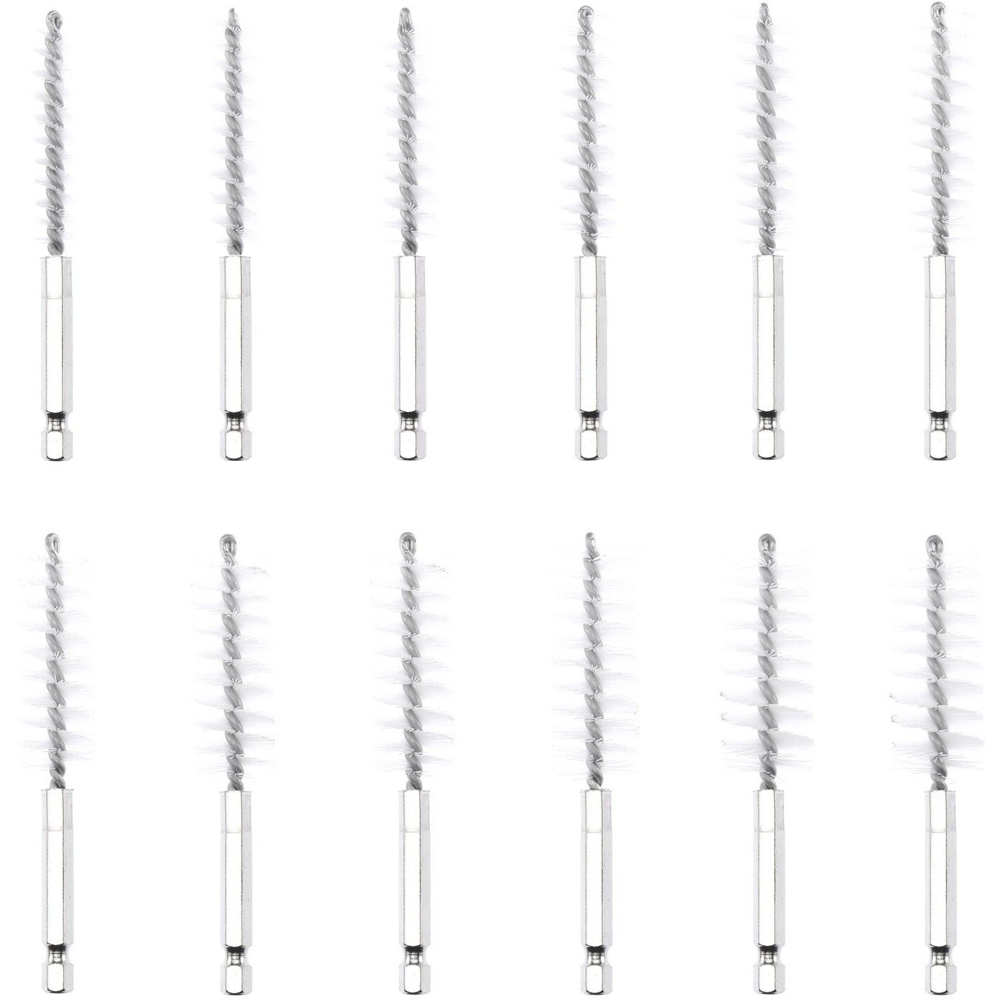 38Pc Industrial Wire Brush Set 1/4"" Hex Shank Long Ext. Stainless Steel Nylon