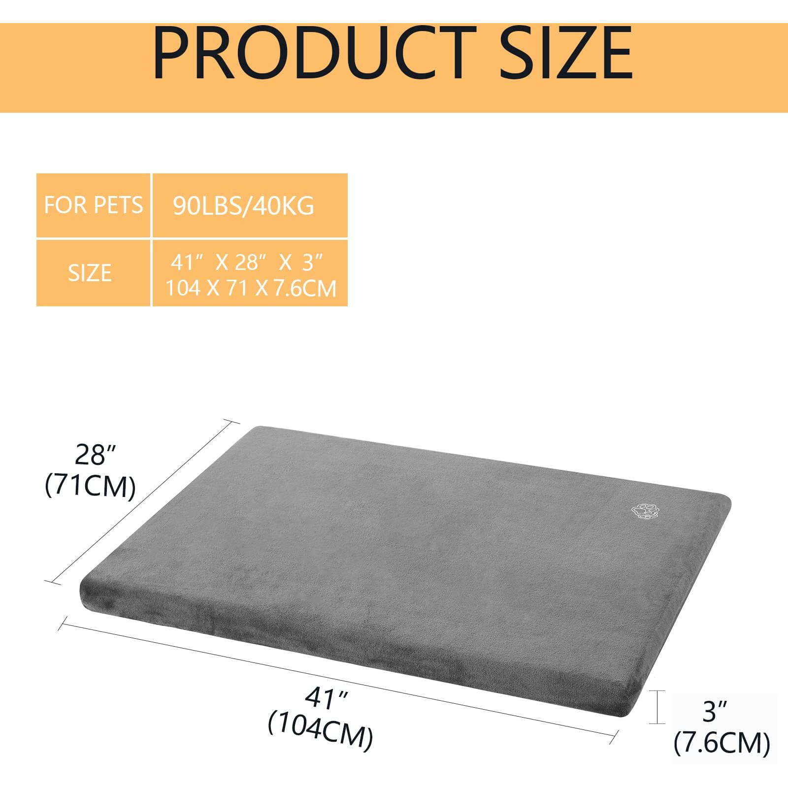 Empsign Stylish Dog Bed Mat Dog Crate Pad Mattress Reversible (Cool & Warm), Water Proof Linings, Removable Machine Washable Cover, Firm Support Small To Xx Large Dogs, Grey,Xl(41''''*28''''*3'''')