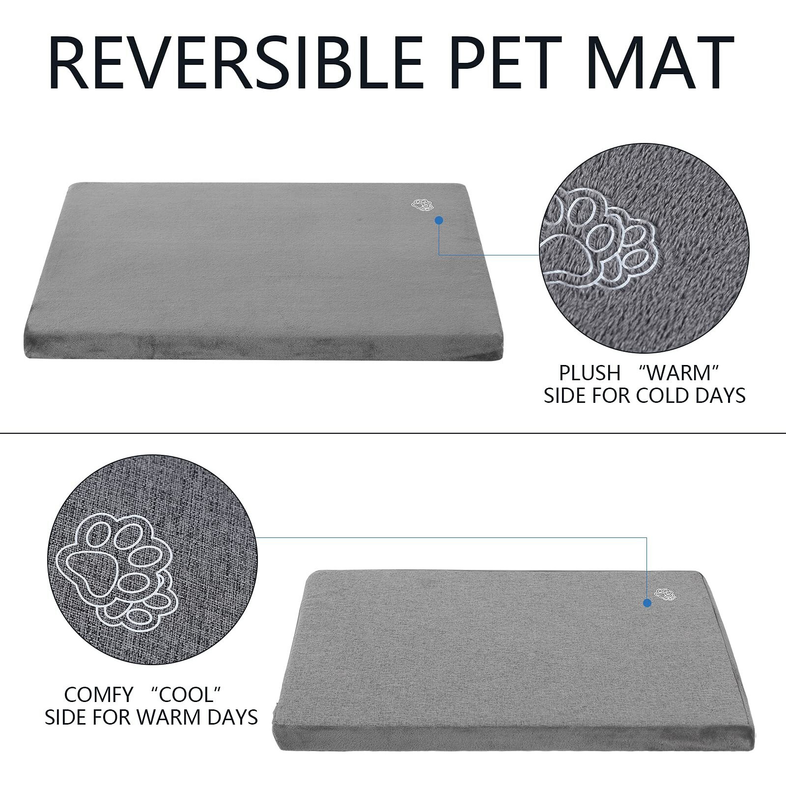 Empsign Stylish Dog Bed Mat Dog Crate Pad Mattress Reversible (Cool & Warm), Water Proof Linings, Removable Machine Washable Cover, Firm Support Small To Xx Large Dogs, Grey,Xl(41''''*28''''*3'''')