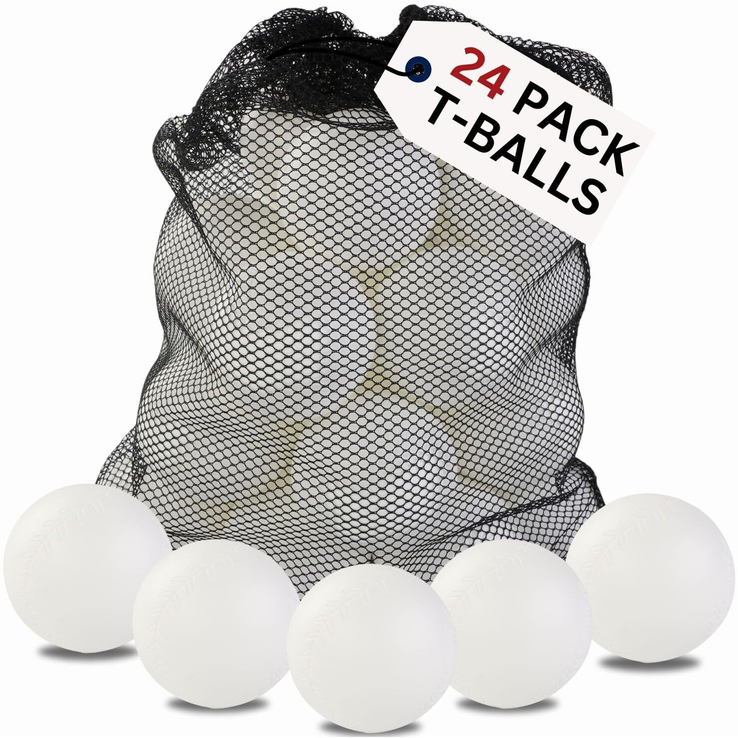 Liberty Imports 24 Pack Toddler & Little Kids Replacement T Balls, 2.5"" Plastic Baseballs With Durable Mesh Bag - 2 Dozen Practice Toy Balls For Softball And Baseball Training