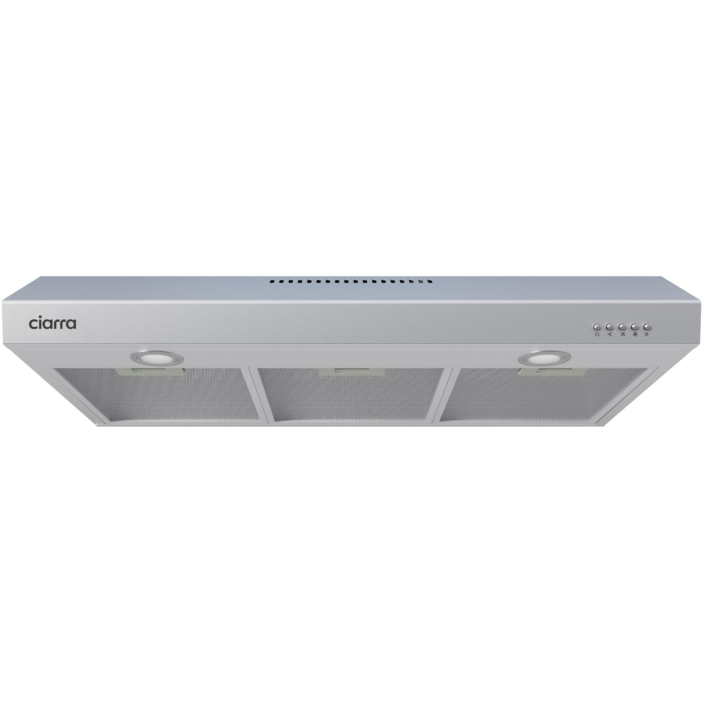 Ciarra Under Cabinet Range Hood 30 Inch Ductless Convertible Duct, Stove Vent Hood For Kitchen With 3-Speed Exhaust Fan In Stainless Steel