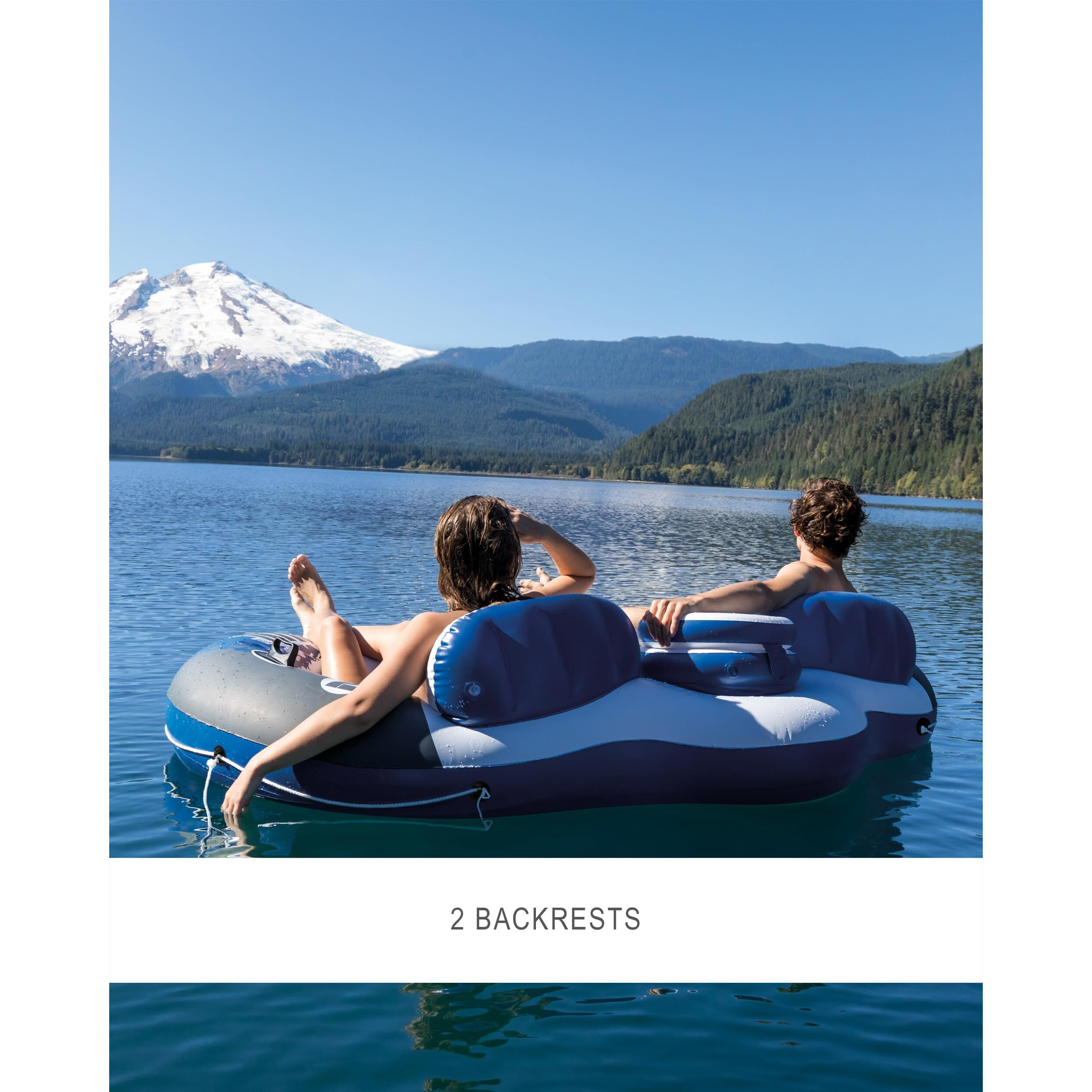 Intex 58837Ep River Run 2 Inflatable Floating Lounge Comfortable Backrests - Built-In Cup Holders - Cooler With Lid - 2 Person - 440Lb Weight Capacity