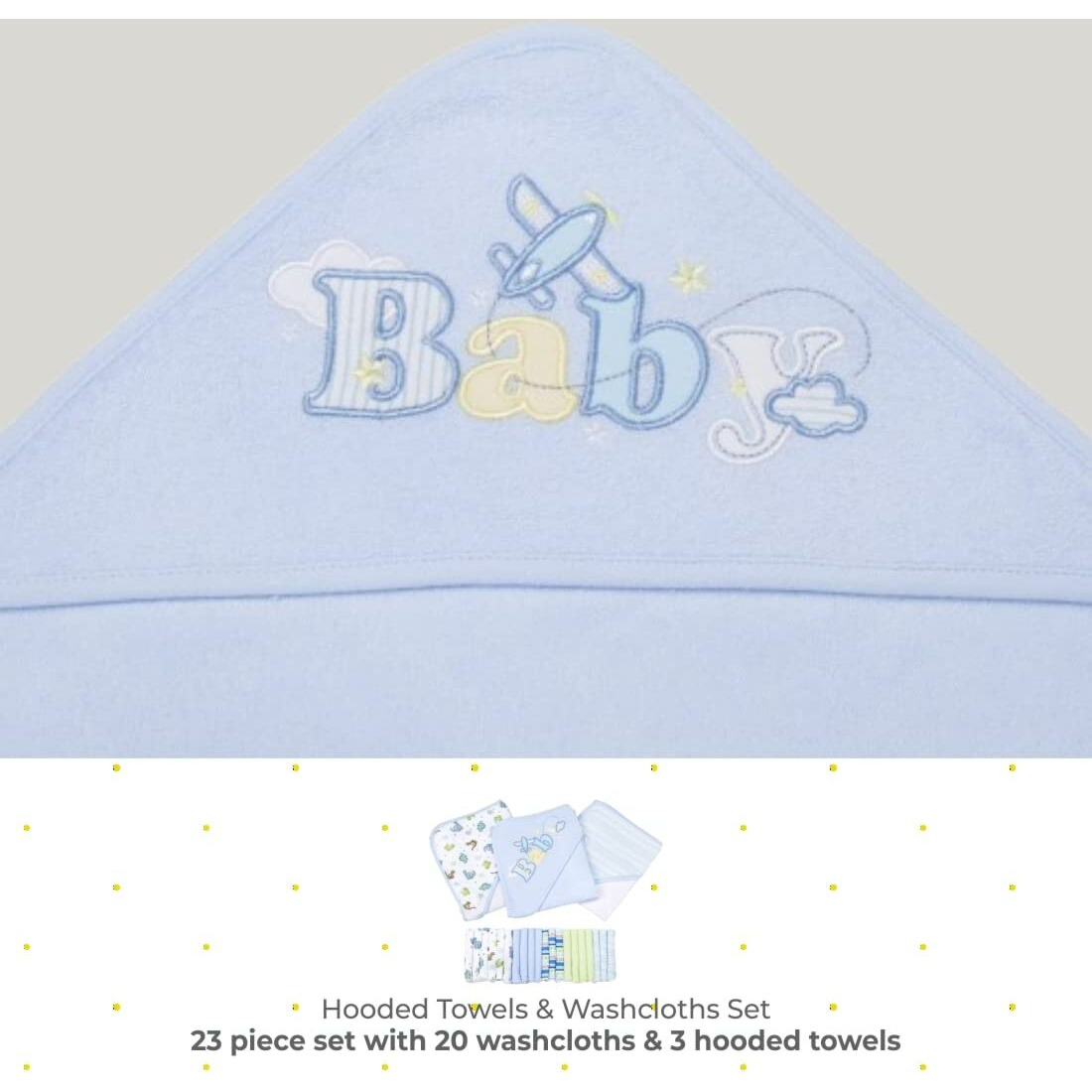 Spasilk Bath Hooded Towels & Washcloths Set For Babies, 23-Piece Gift Set, Blue