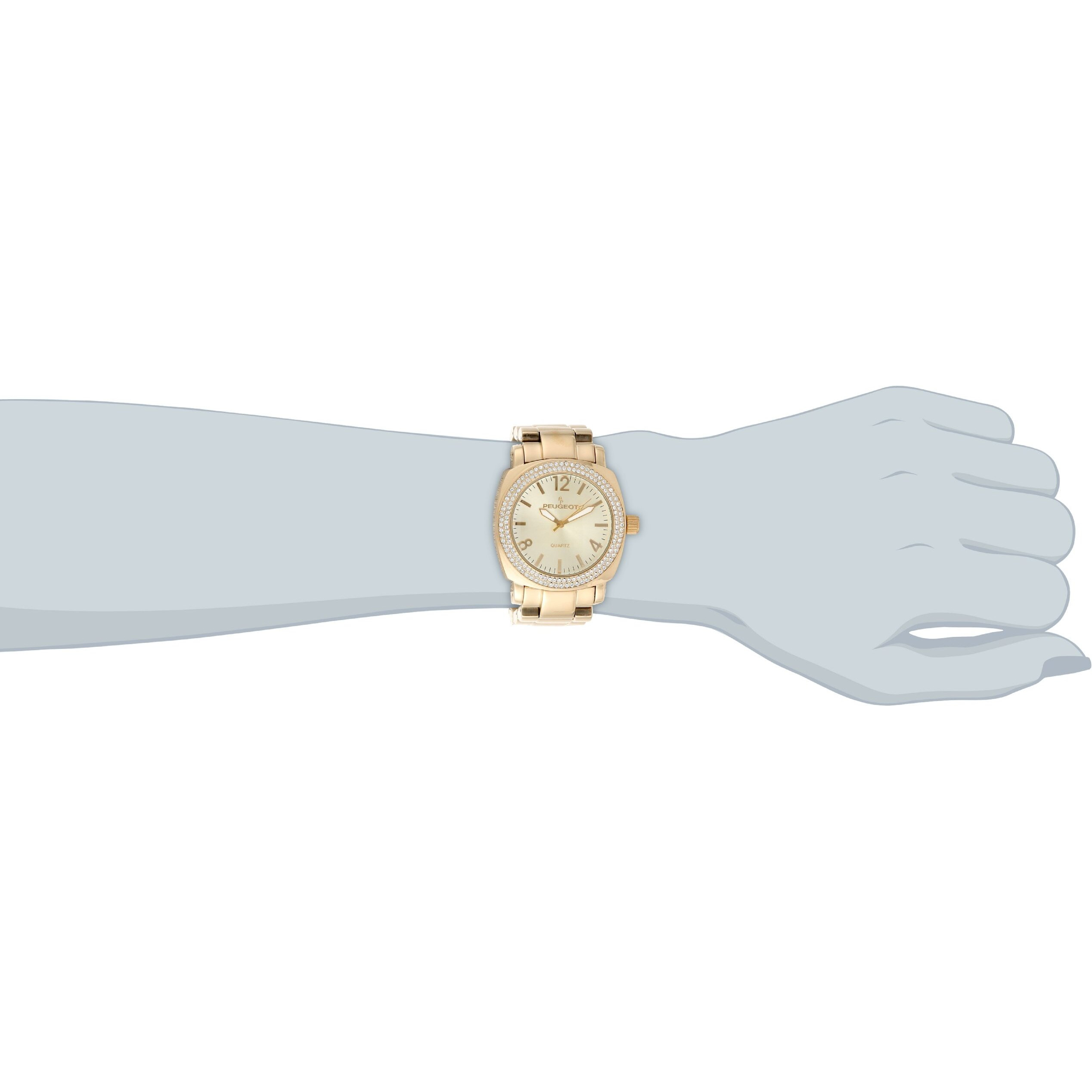 Peugeot Women's Boyfriend Oversized Watch With Swarovski Crystal Studded Bezel And Metal Link Bracelet