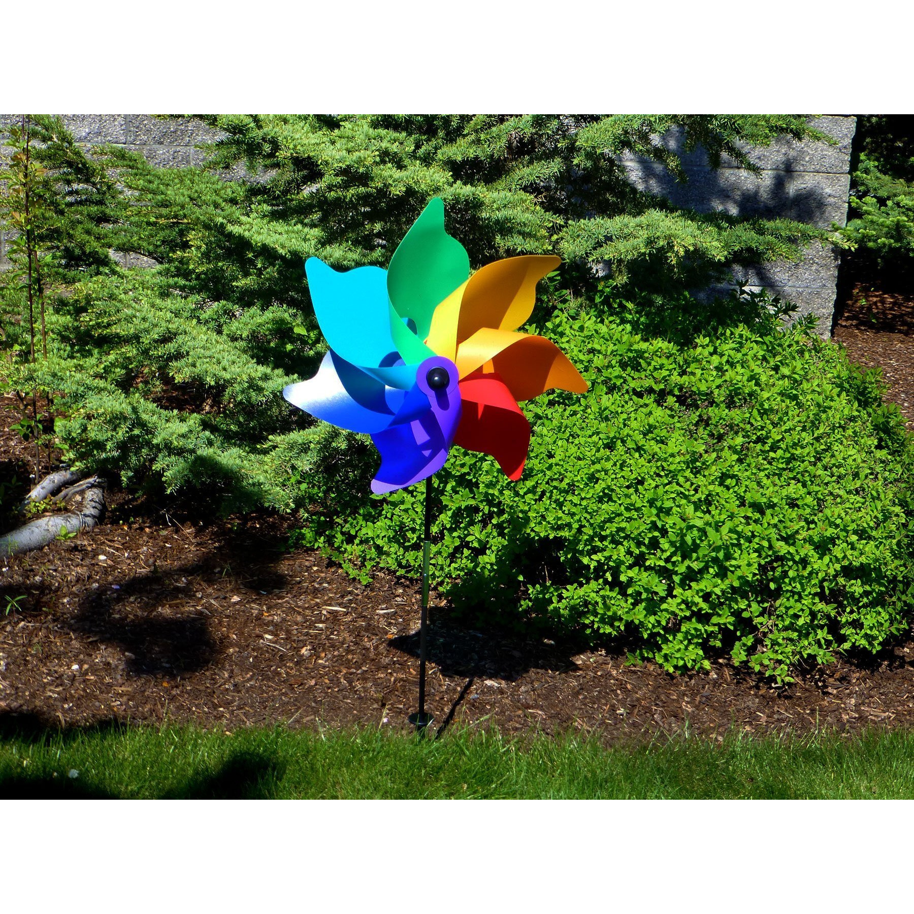 In The Breeze Pinwheel Spinner On Fiberglass Pole, Rainbow Poly Petal Pinwheel, 18-Inches, 2870